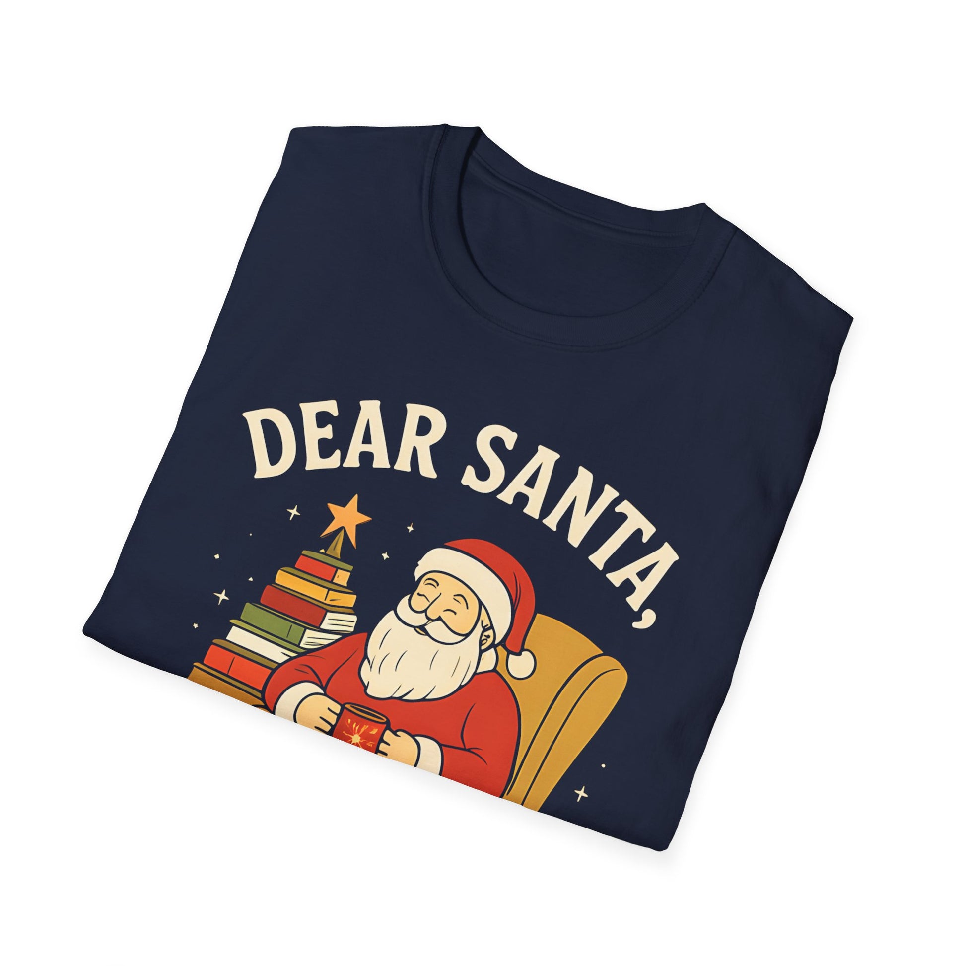 Dear Santa Bring Books T-Shirt | Reading Santa Christmas Graphic Tee