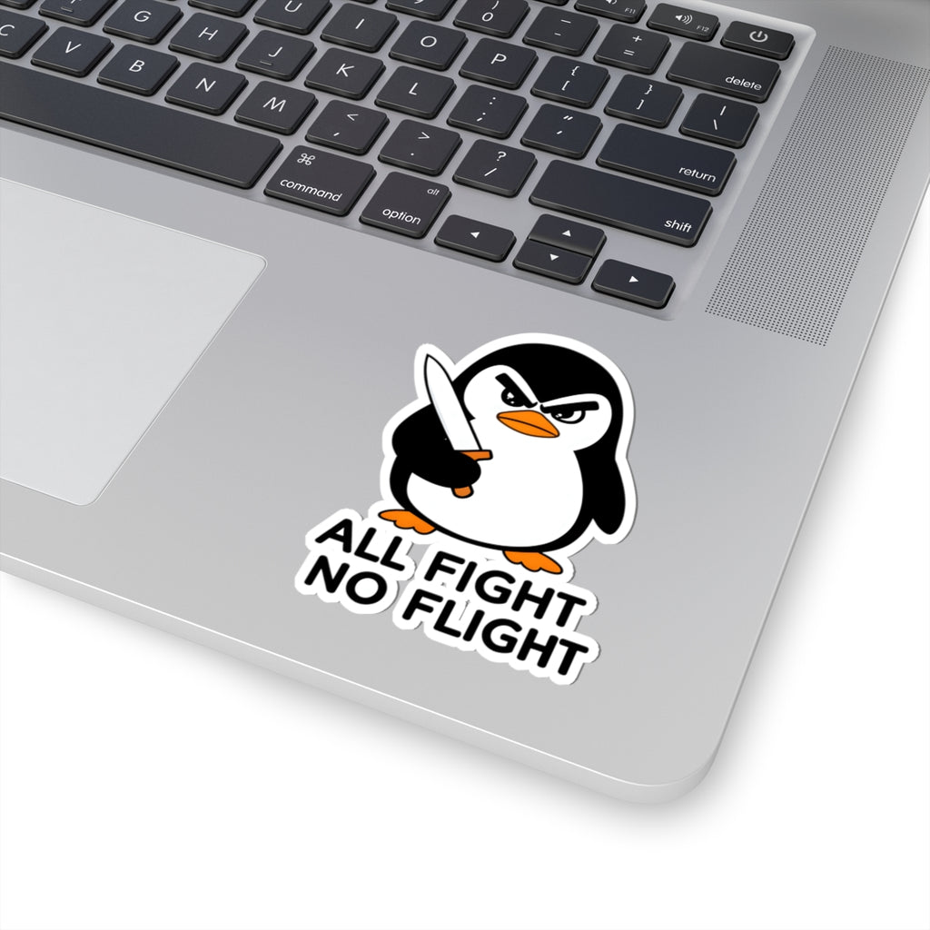All Fight No Flight Penguin Sticker - Funny Angry Animal with Knife Vinyl Decal 3" 4" 6" Inch
