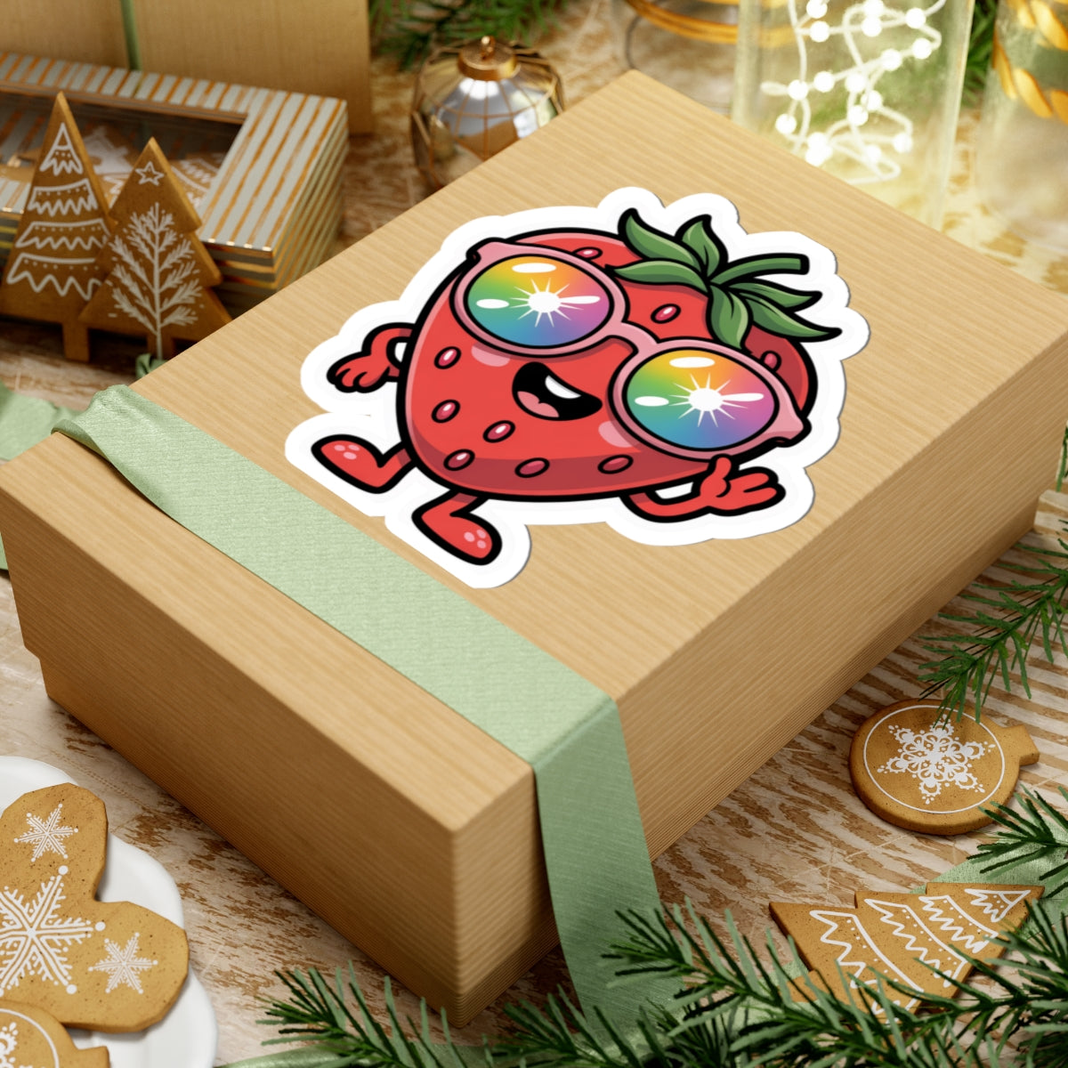 Kawaii Strawberry Rainbow Sunglasses Sticker - Cute Aesthetic Fruit Vinyl Decal