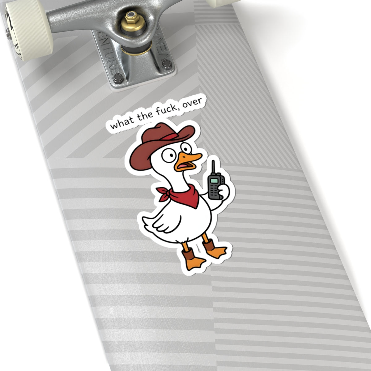 Funny Cowboy Goose with Walkie Talkie Sticker - What The F Over Sarcastic Meme Vinyl Decal 3" 4" 6" Inch