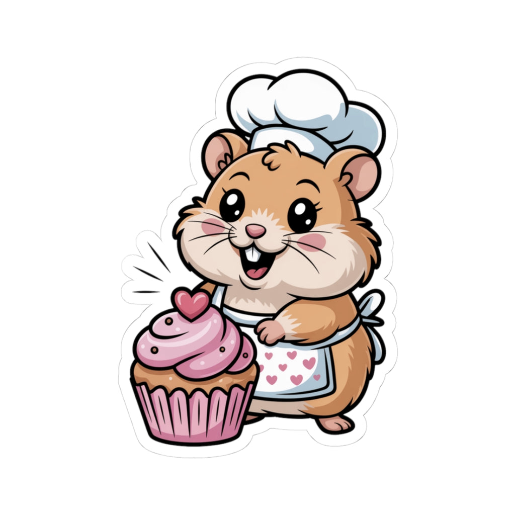 Kawaii Hamster Baking Sticker - Cute Cupcake Animal Chef Dessert Vinyl Decal