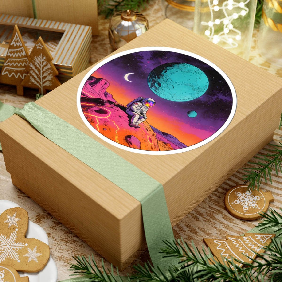 Colorful Astronaut Space Moon Sticker - Trippy Cosmic Galaxy Vinyl Decal 3" 4" 6" Inch