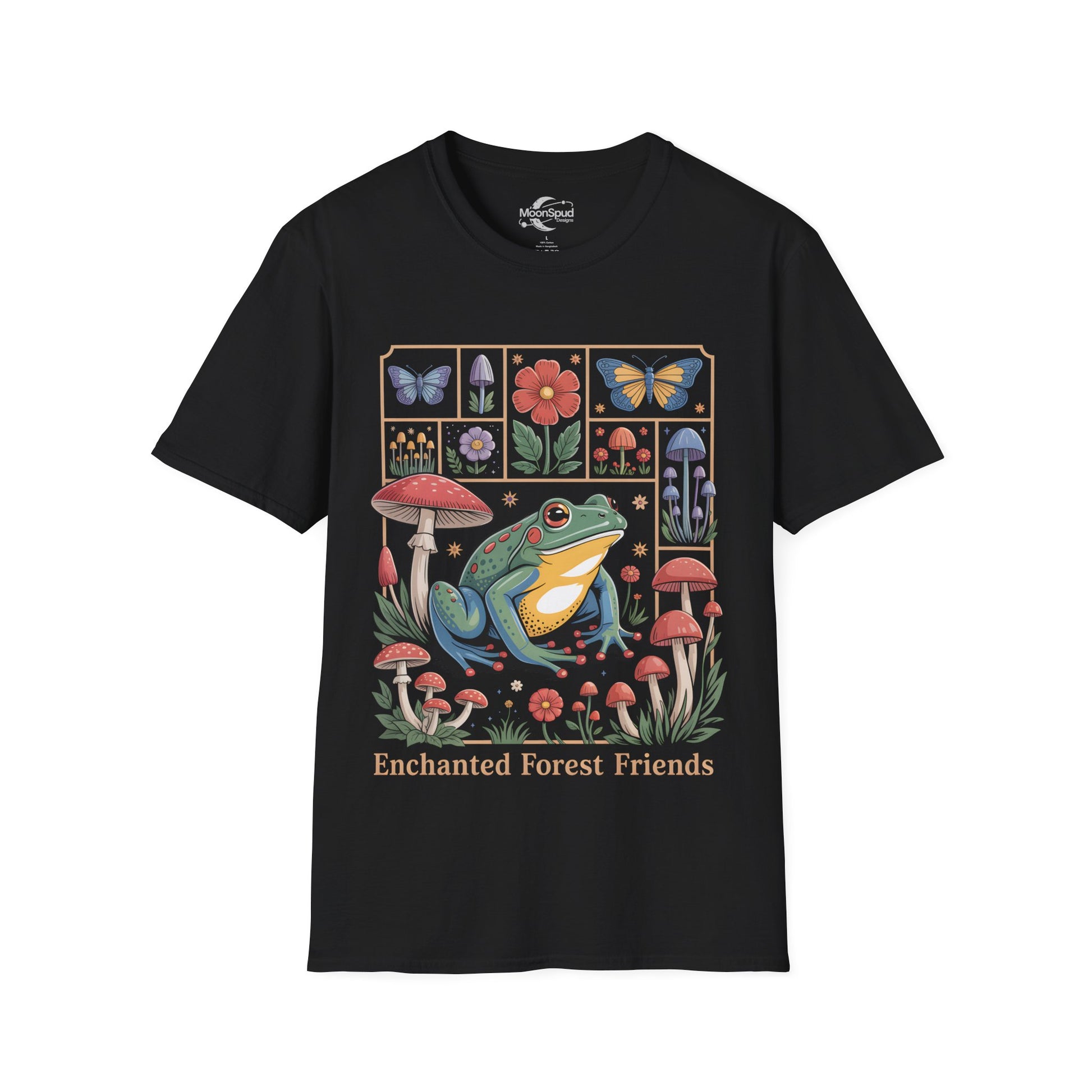 Cottagecore Frog Mushroom T-Shirt - Enchanted Forest Friends Butterfly Graphic Tee