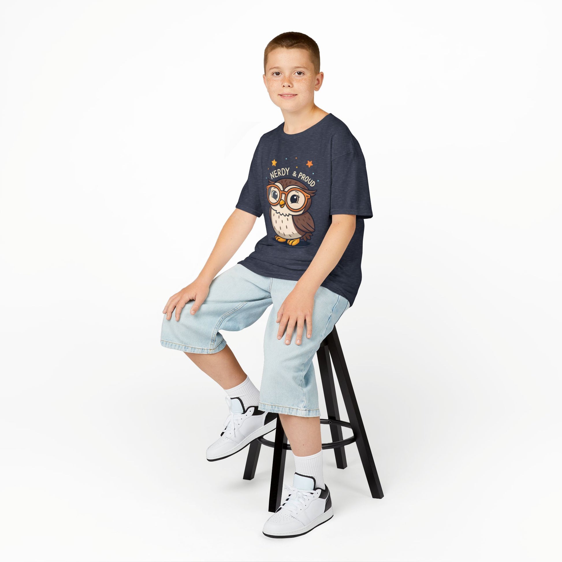 Kids T-Shirt Owl Nerdy & Proud Graphic Tee | Cute Bookworm Reading Youth Top