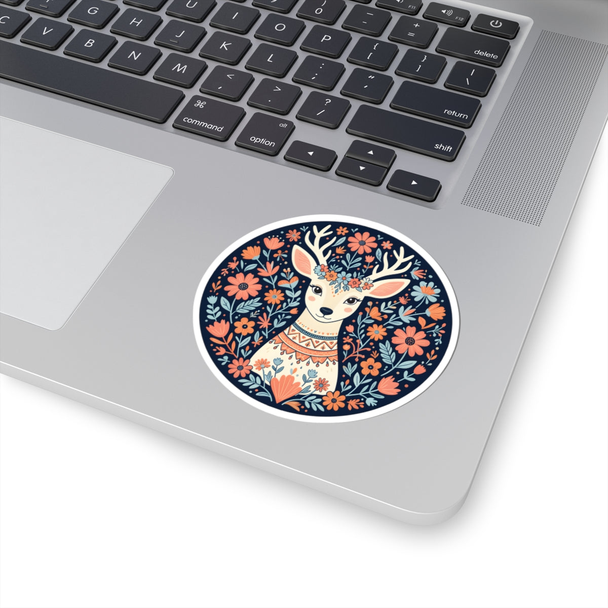 Folk Art Woodland Deer Sticker -  Boho Woodland Animal Round Vinyl Decal 3" 4" 6" Inch
