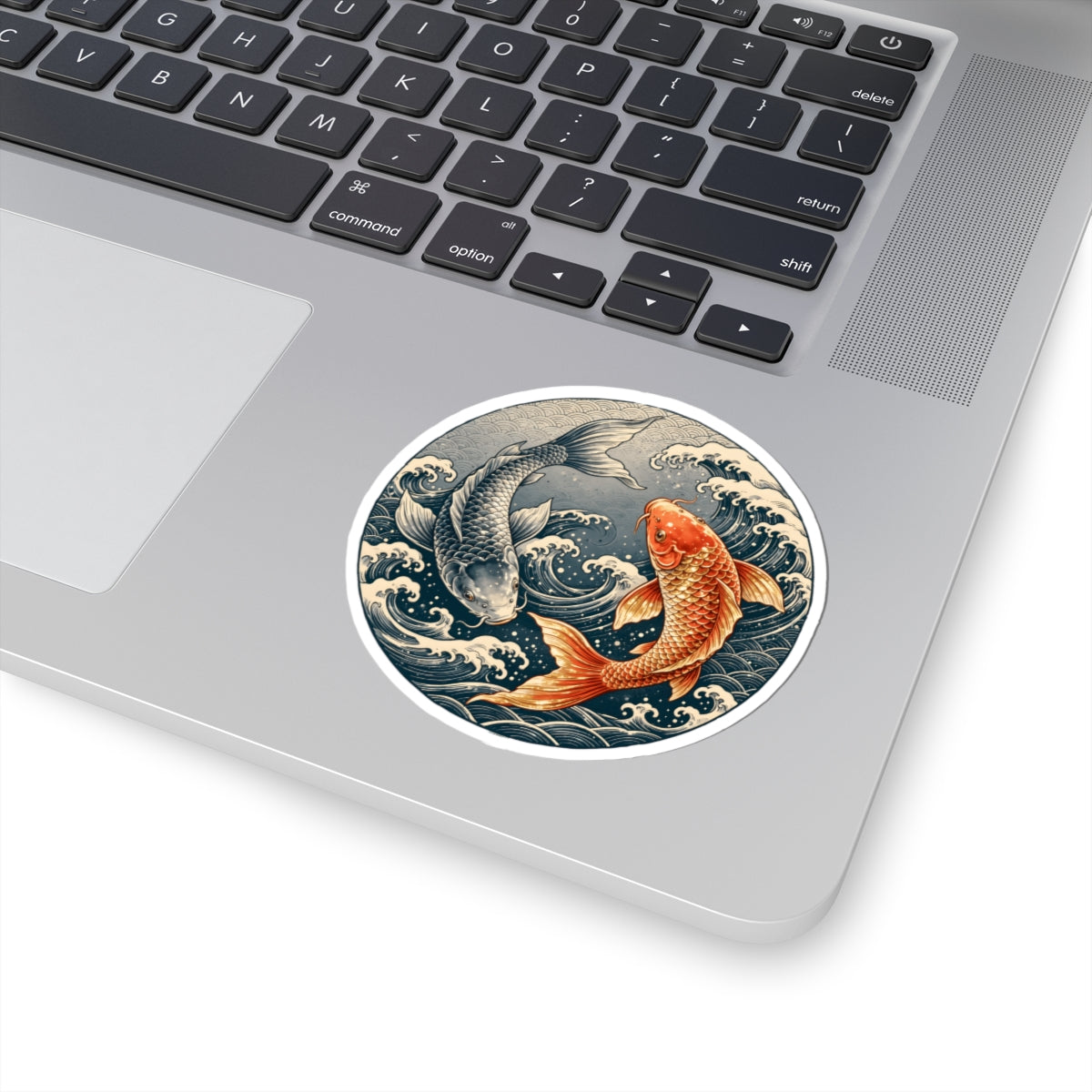 Round Yin Yang Koi Fish Sticker - Japanese Carp Wave Art Vinyl Decal 3" 4" 6" Inch