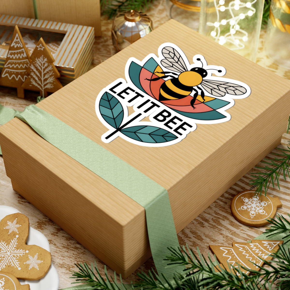 Let It Bee Geometric Bumblebee Sticker -  Retro Floral Honeybee Vinyl Decal 3" 4" 6" Inch