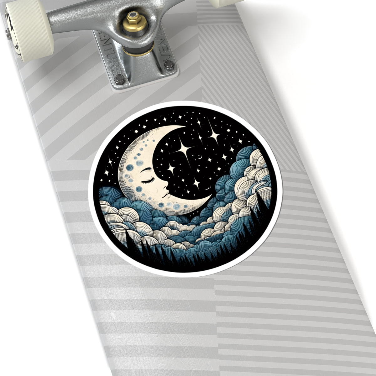 Mystical Crescent Moon Night Sky Sticker - Celestial Stars & Clouds Vinyl Decal 3" 4" 6" Inch