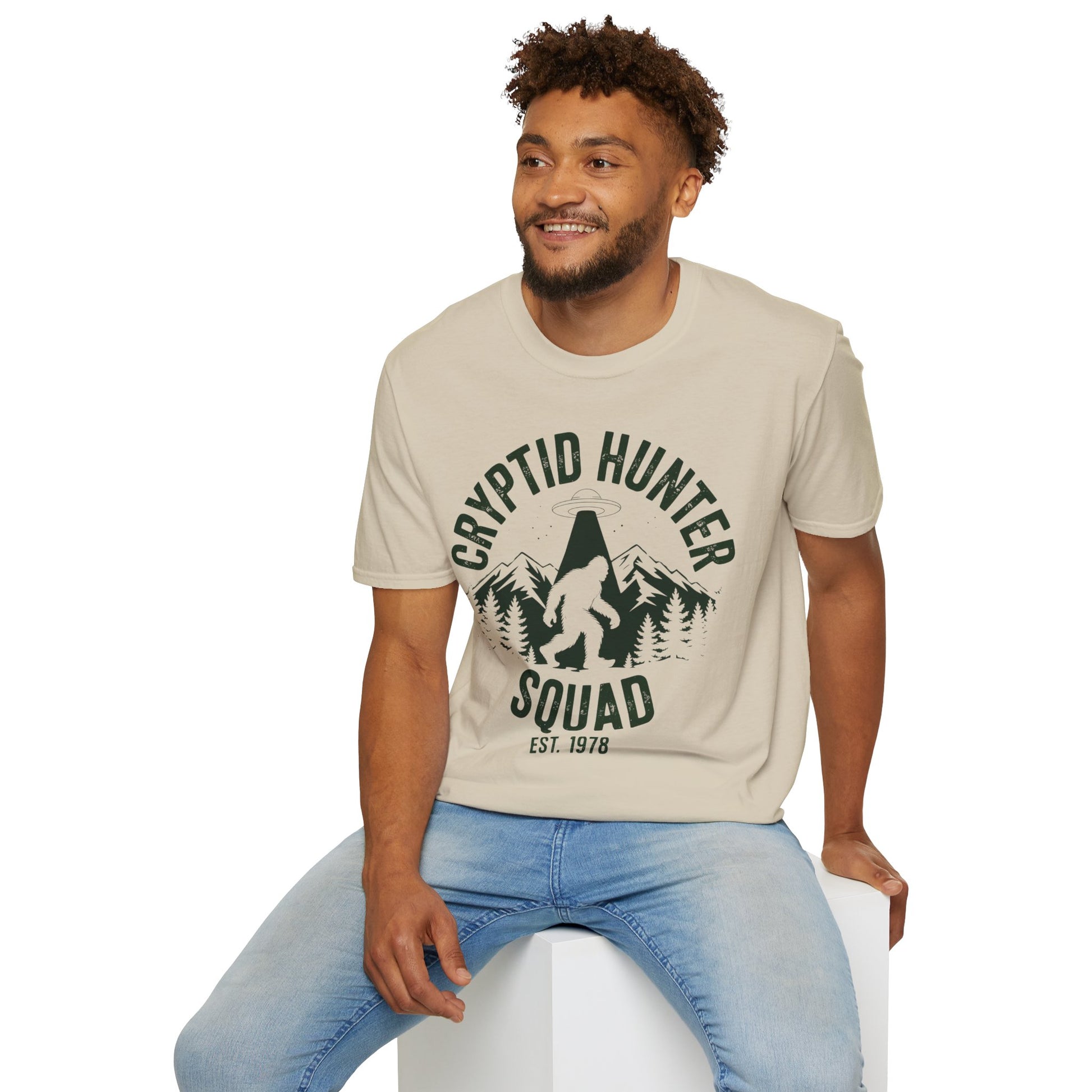 Cryptid Hunter Squad Bigfoot UFO T-Shirt, Sasquatch Alien Abduction Graphic Tee