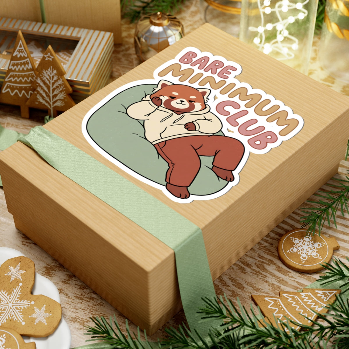 Bare Minimum Club Red Panda Sticker - Funny Sleepy Animal Vinyl Decal 3" 4" 6" Inch