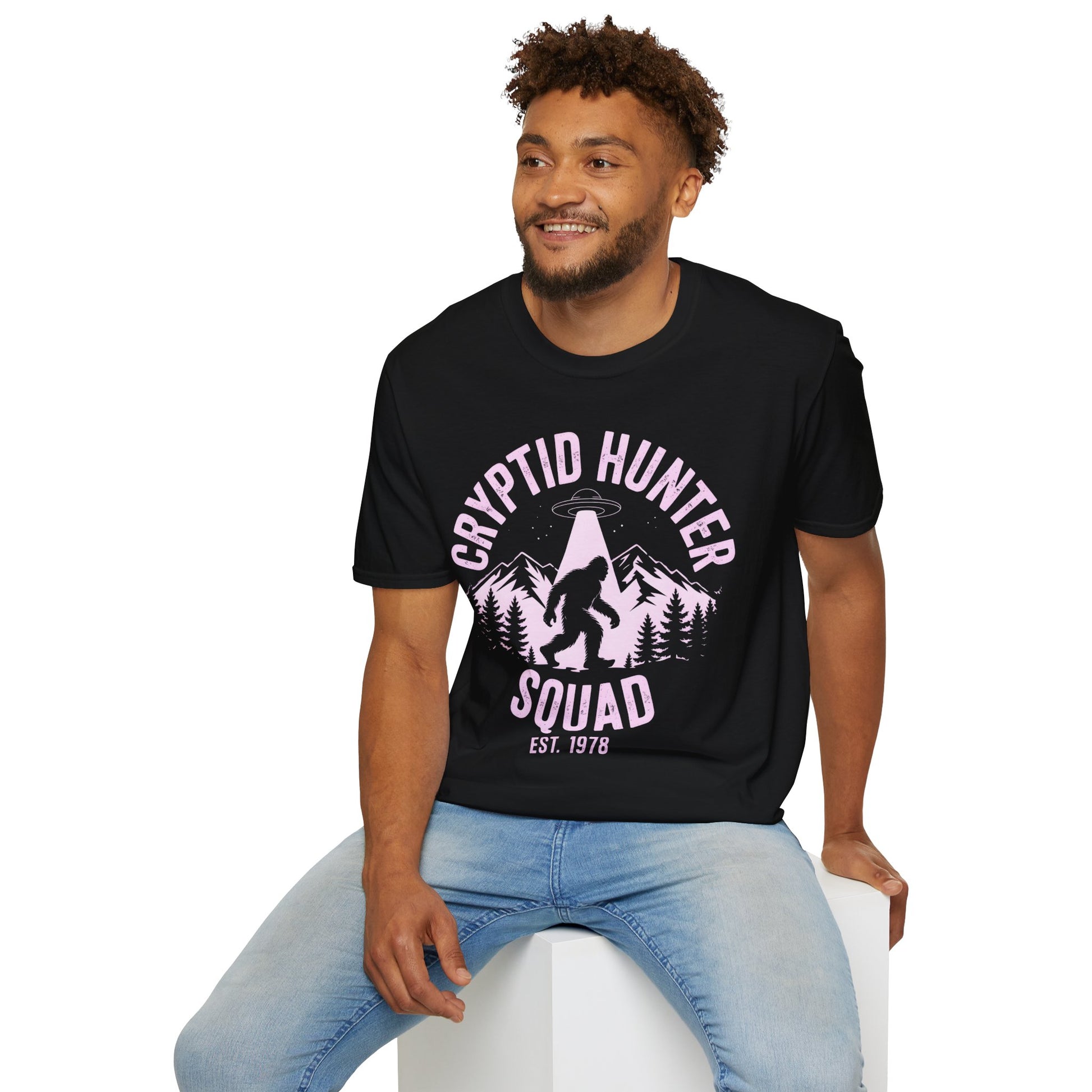 Cryptid Hunter Squad Bigfoot UFO T-Shirt, Sasquatch Alien Abduction Graphic Tee