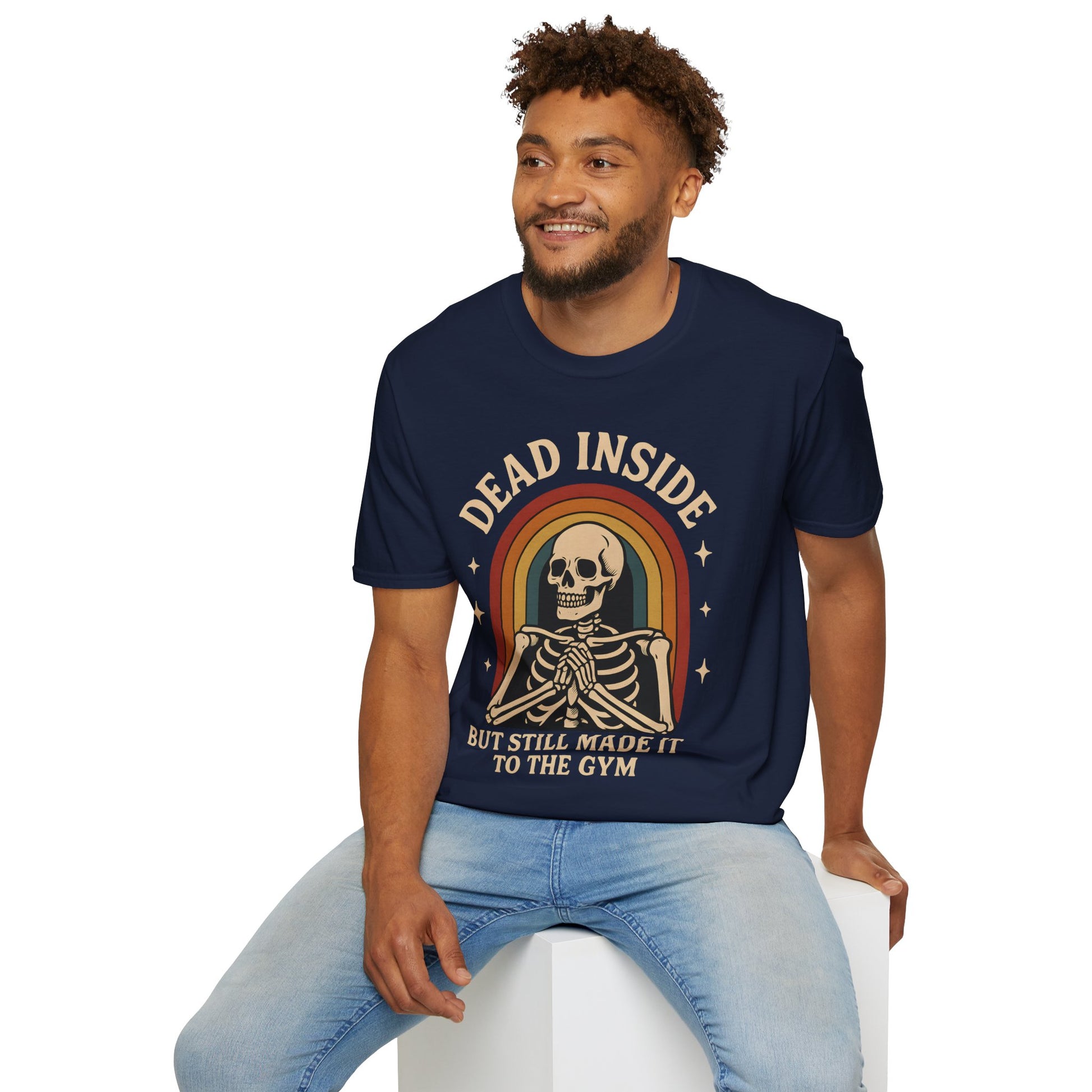 Dead Inside Skeleton T-Shirt - Funny Sarcastic Gym Tee Vintage Retro Workout