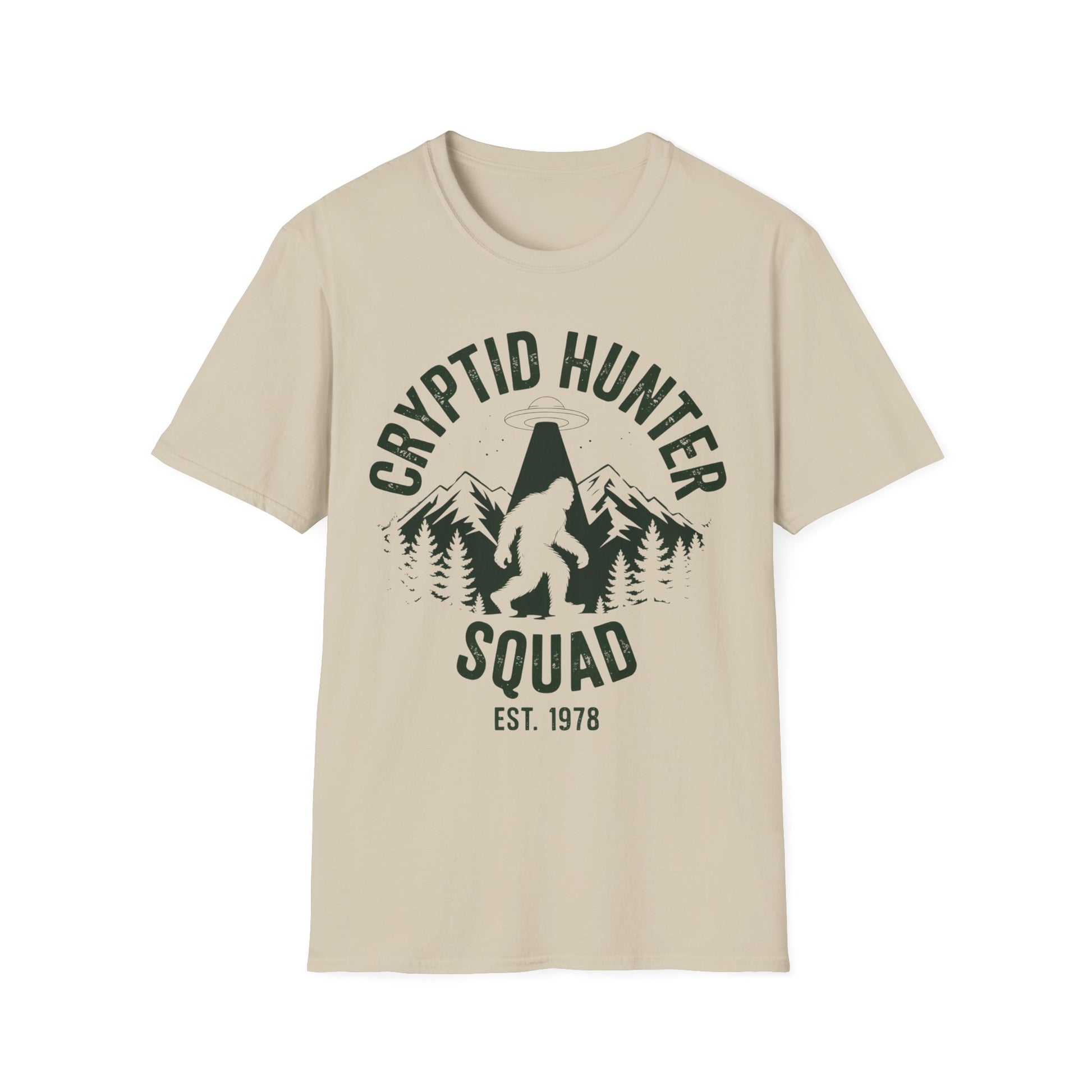 Cryptid Hunter Squad Bigfoot UFO T-Shirt, Sasquatch Alien Abduction Graphic Tee