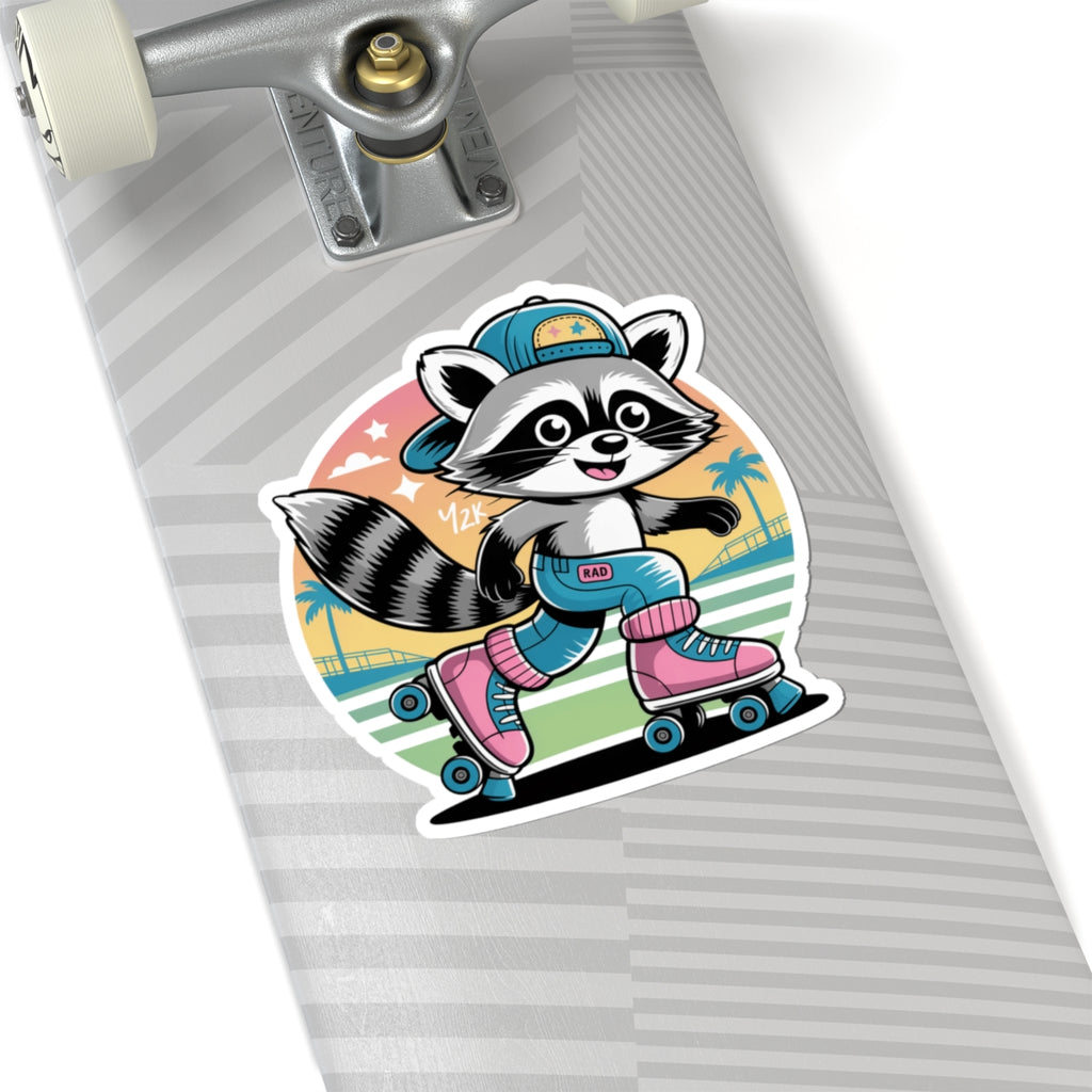 Cute Roller Skating Raccoon Sticker - Retro 80s Aesthetic Animal Vinyl Decal