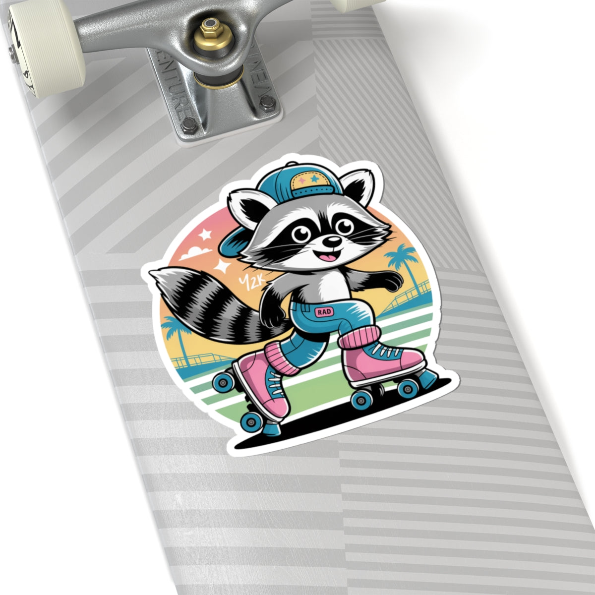 Cute Roller Skating Raccoon Sticker - Retro 80s Aesthetic Animal Vinyl Decal
