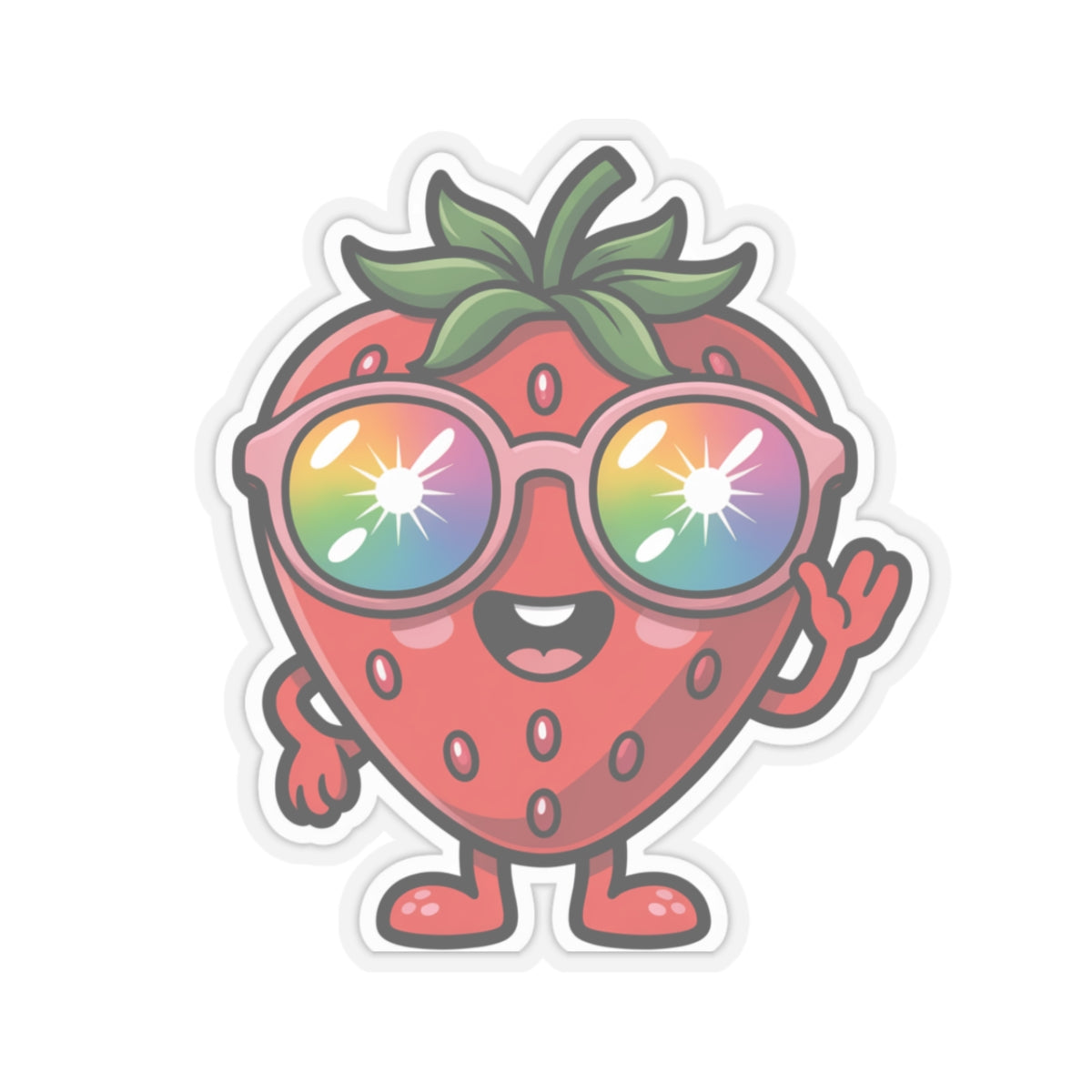 Kawaii Strawberry Rainbow Sunglasses Sticker - Cute Aesthetic Fruit Vinyl Decal