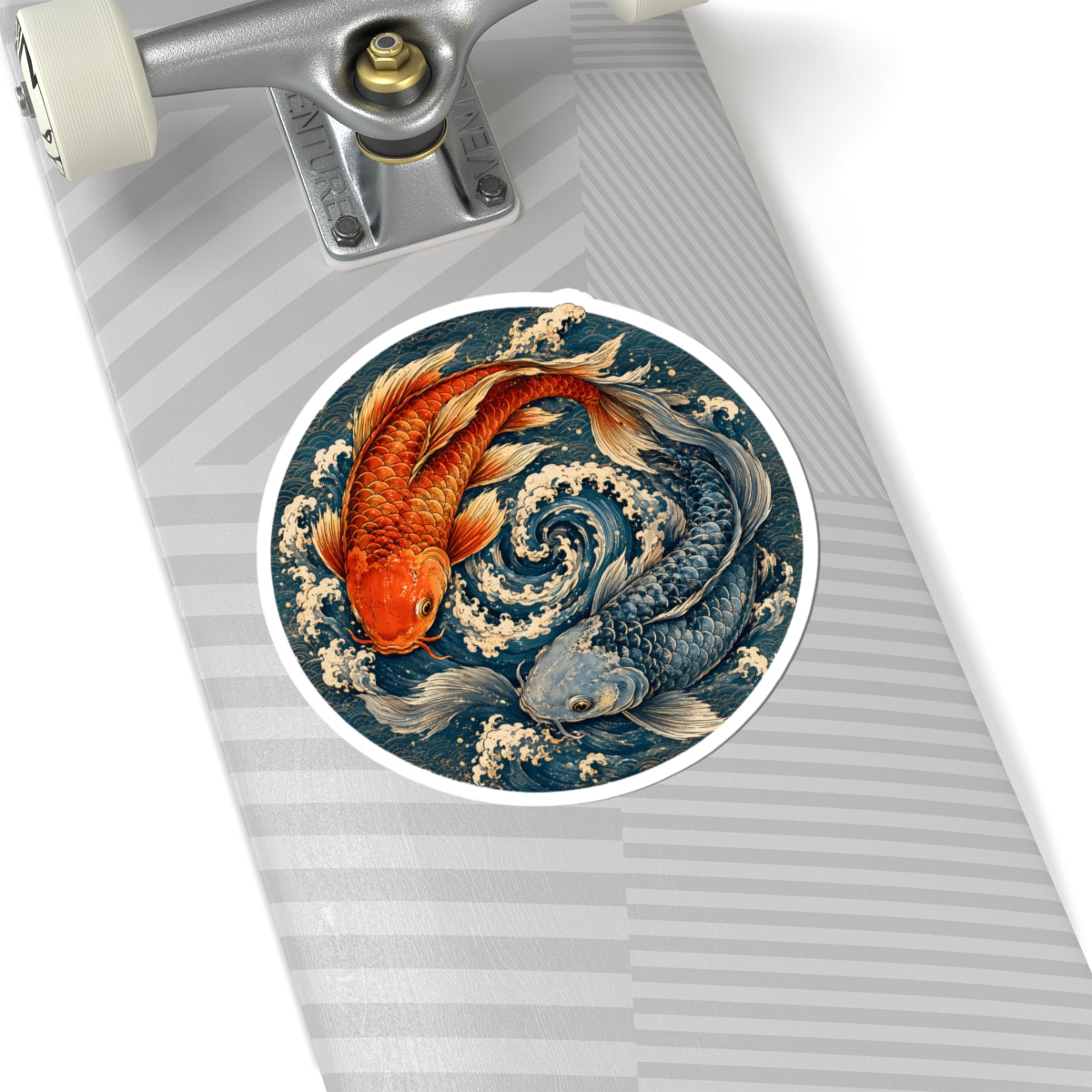 Japanese Koi Fish Yin Yang Sticker - Zen Pisces Carp Ocean Waves Art Vinyl Decal 3" 4" 6" Inch