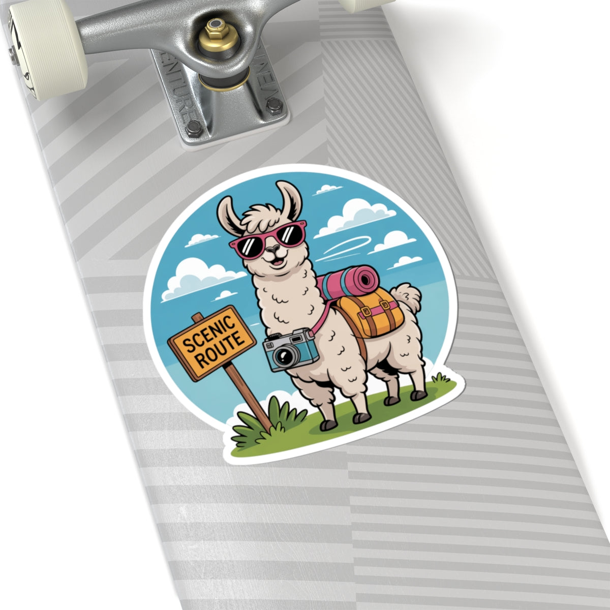 Traveling Llama with Camera Sticker - Scenic Route Hiker Vinyl Decal 3" 4, 6' Inch