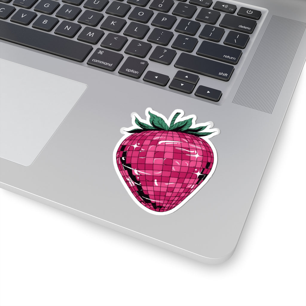 Disco Ball Strawberry Sticker -  Groovy Y2K Pink Fruit Vinyl Decal 3" 4" 6" Inch