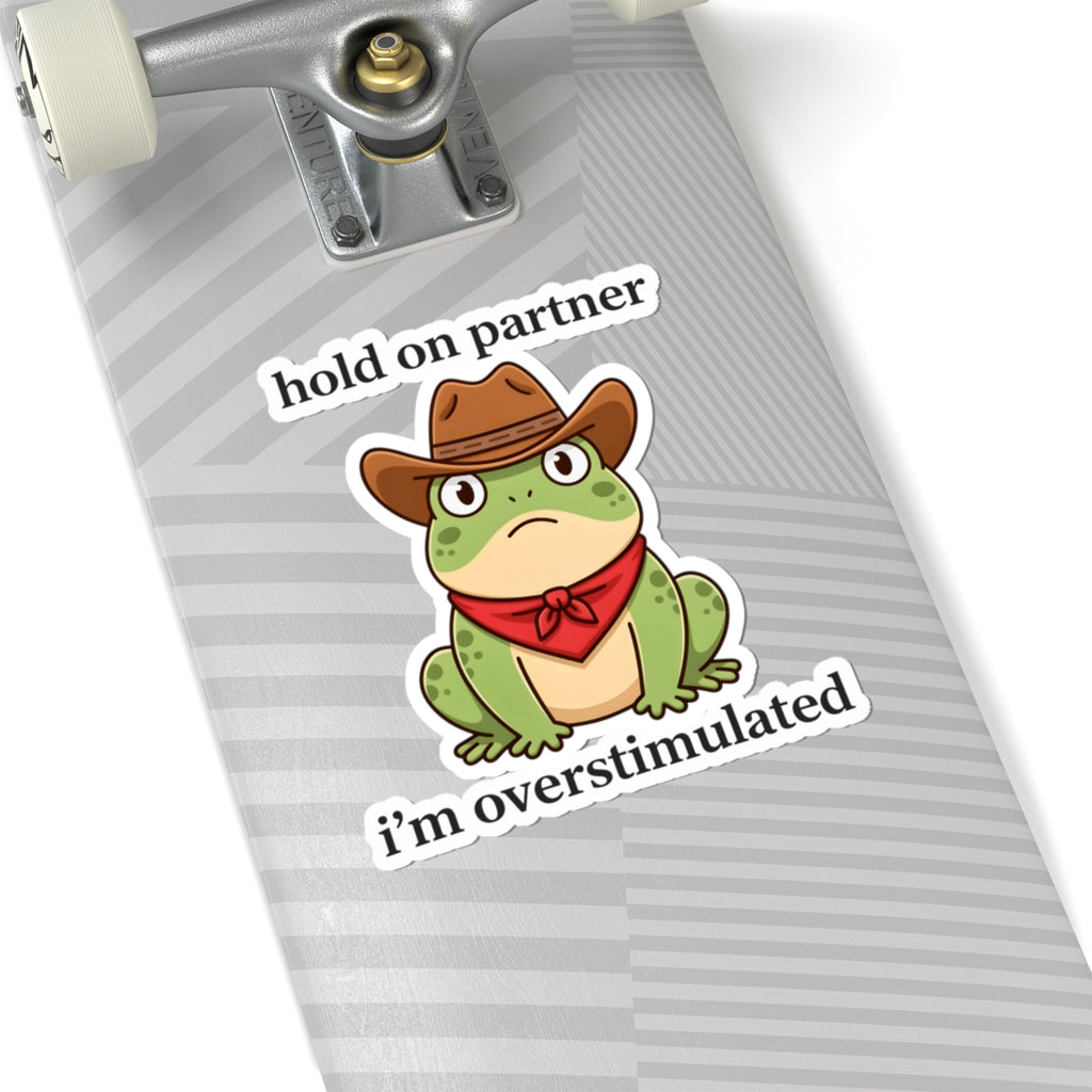 Overstimulated Frog Cowboy Sticker - Hold On Partner Funny Vinyl Decal