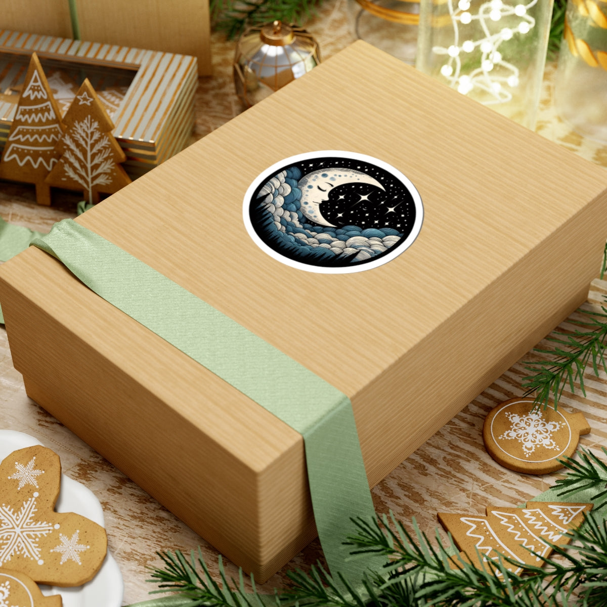 Mystical Crescent Moon Night Sky Sticker - Celestial Stars & Clouds Vinyl Decal 3" 4" 6" Inch