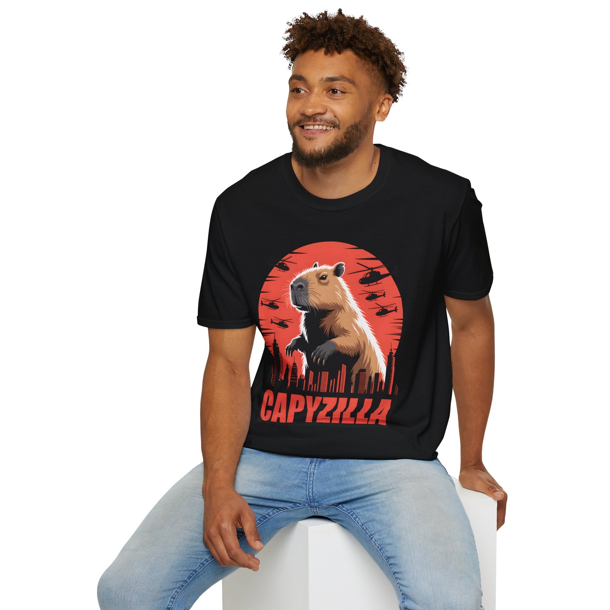Funny Capybara T-Shirt Capyzilla Tokyo Monster Movie Tee Retro Kaiju Parody