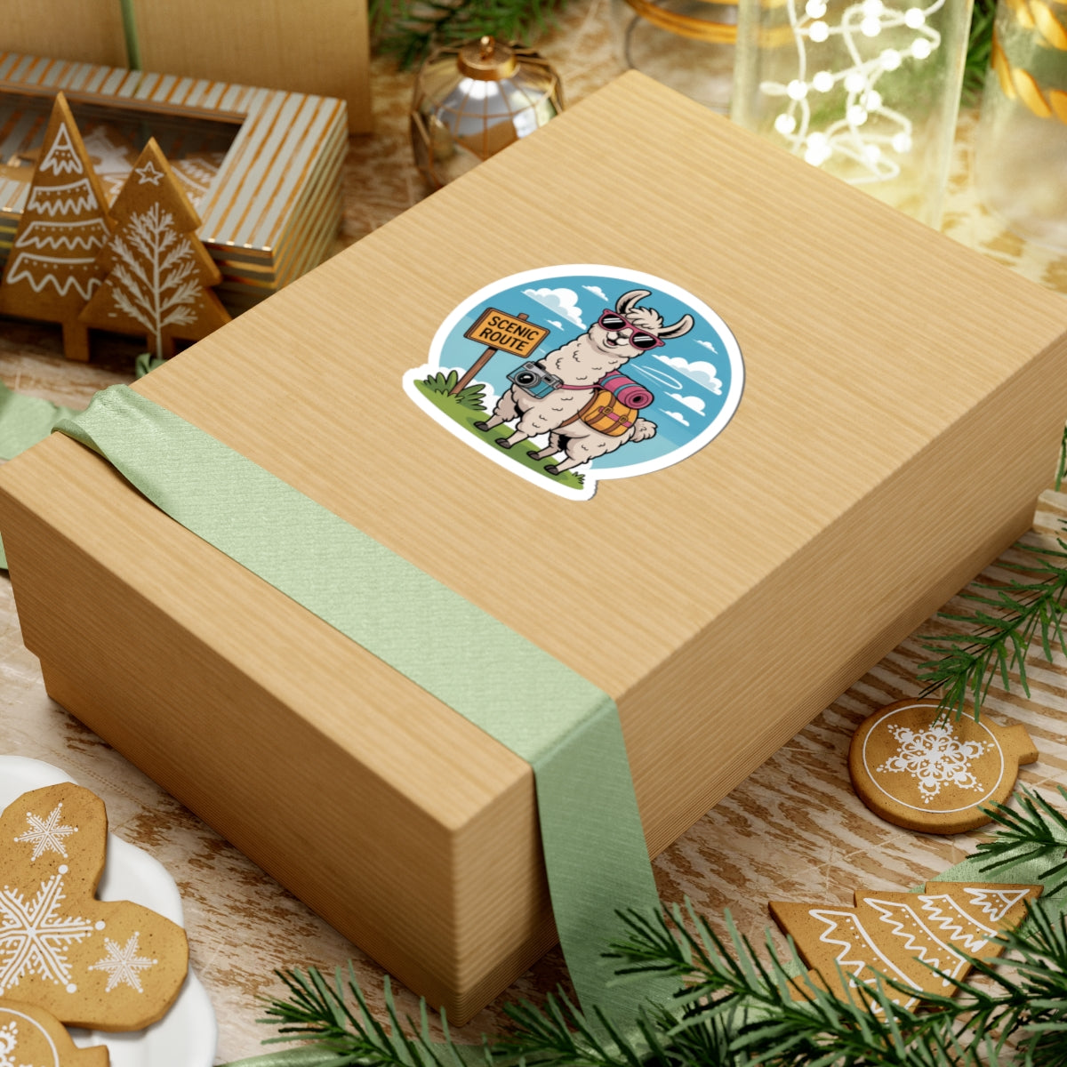 Traveling Llama with Camera Sticker - Scenic Route Hiker Vinyl Decal 3" 4, 6' Inch