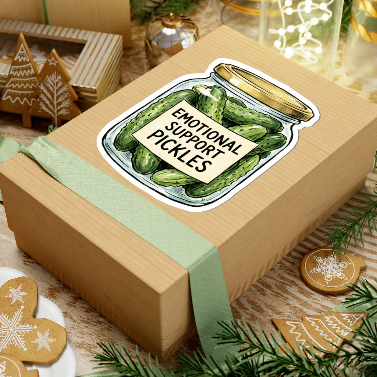 Emotional Support Pickles Sticker - Funny Pickle Jar Cucumber Food Pun Vinyl Decal 3" 4" 6" Inch