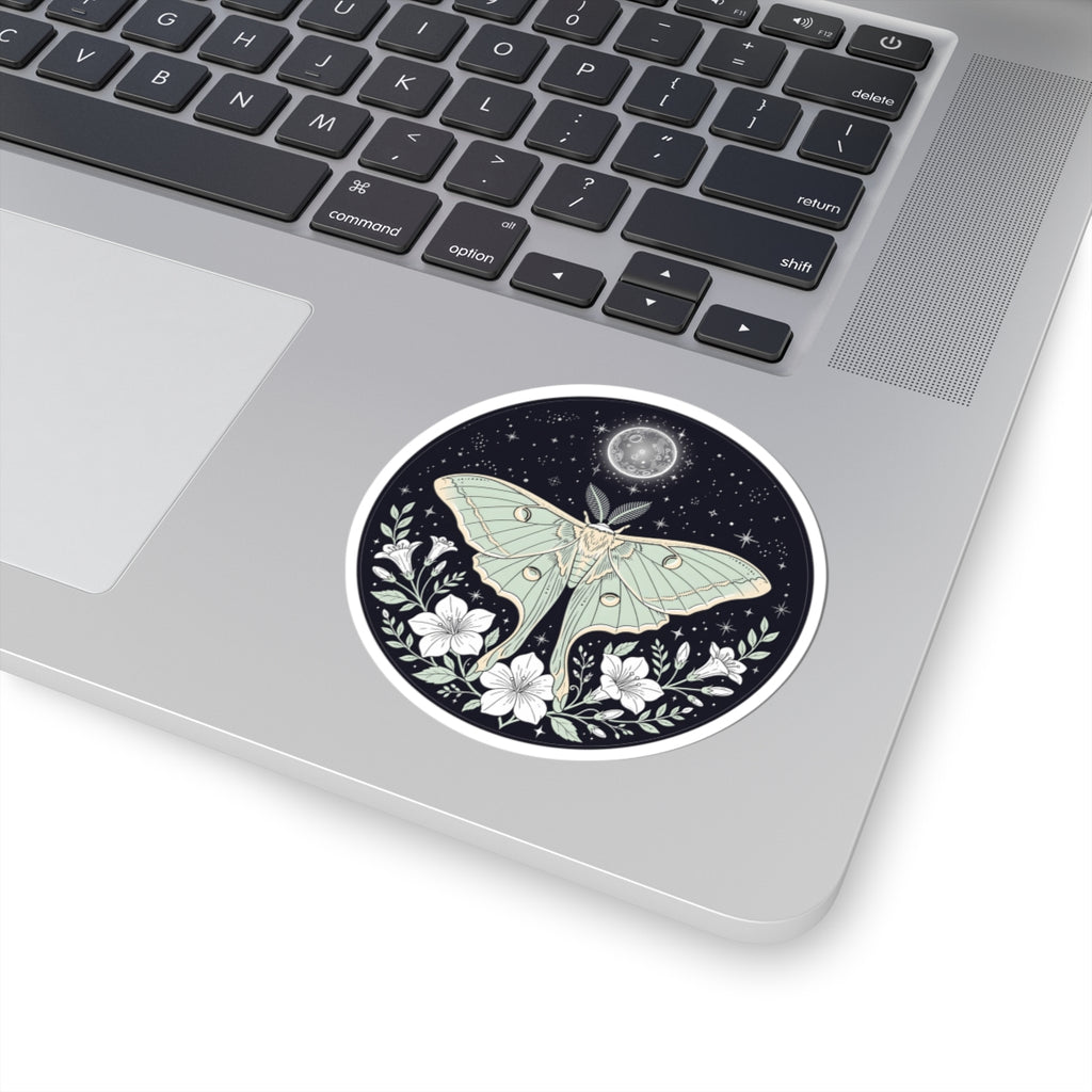 Luna Moth with White Flowers Sticker - Celestial Full Moon Witchy Botanical Art Vinyl Decal 3" 4" 6" Inch