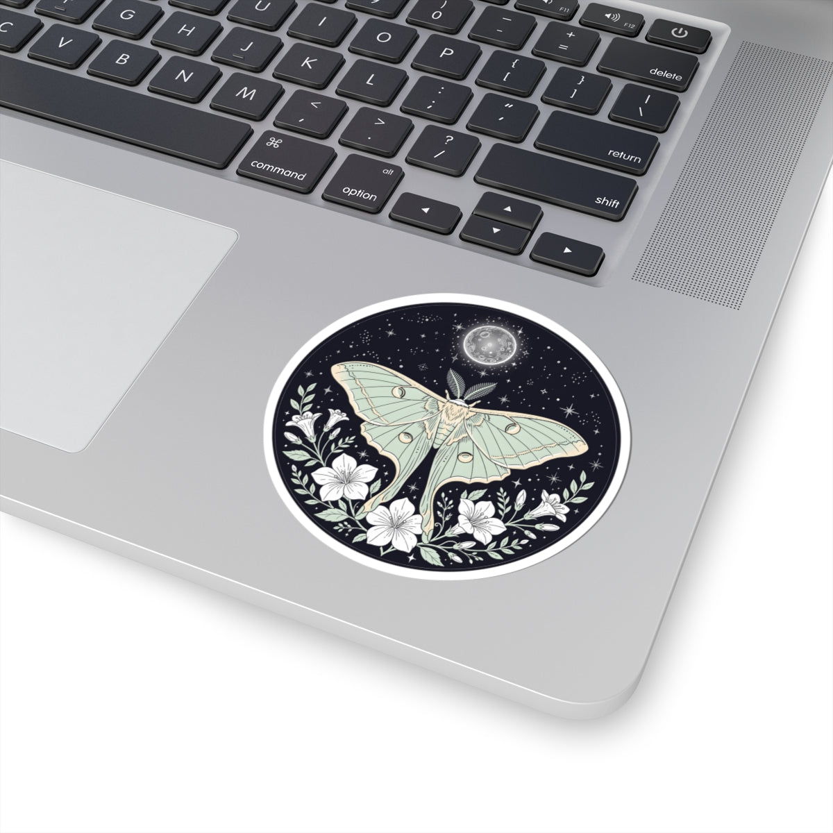Luna Moth with White Flowers Sticker - Celestial Full Moon Witchy Botanical Art Vinyl Decal 3" 4" 6" Inch