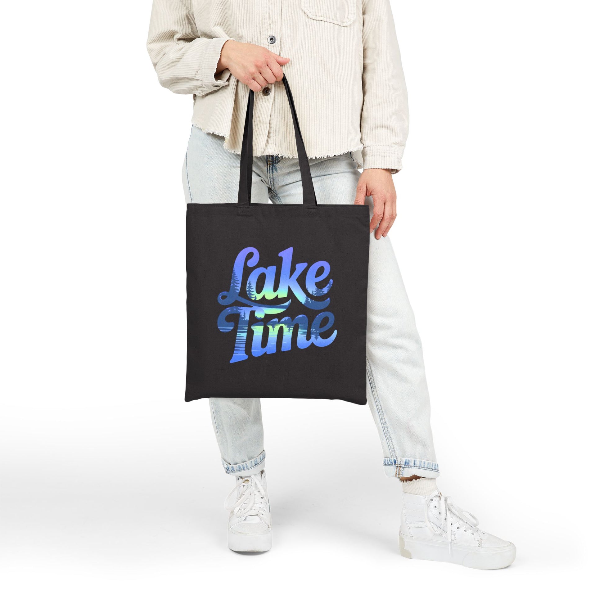 Lake Time Tote Bag - Reusable Summer Vibes Canvas Shoulder Tote