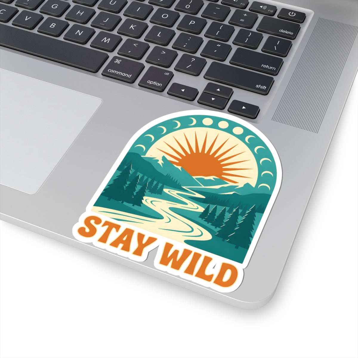 Stay Wild Retro Nature Sticker - Moon Phase Mountain Outdoor Adventure Vinyl Decal 3" 4" 6" Inch