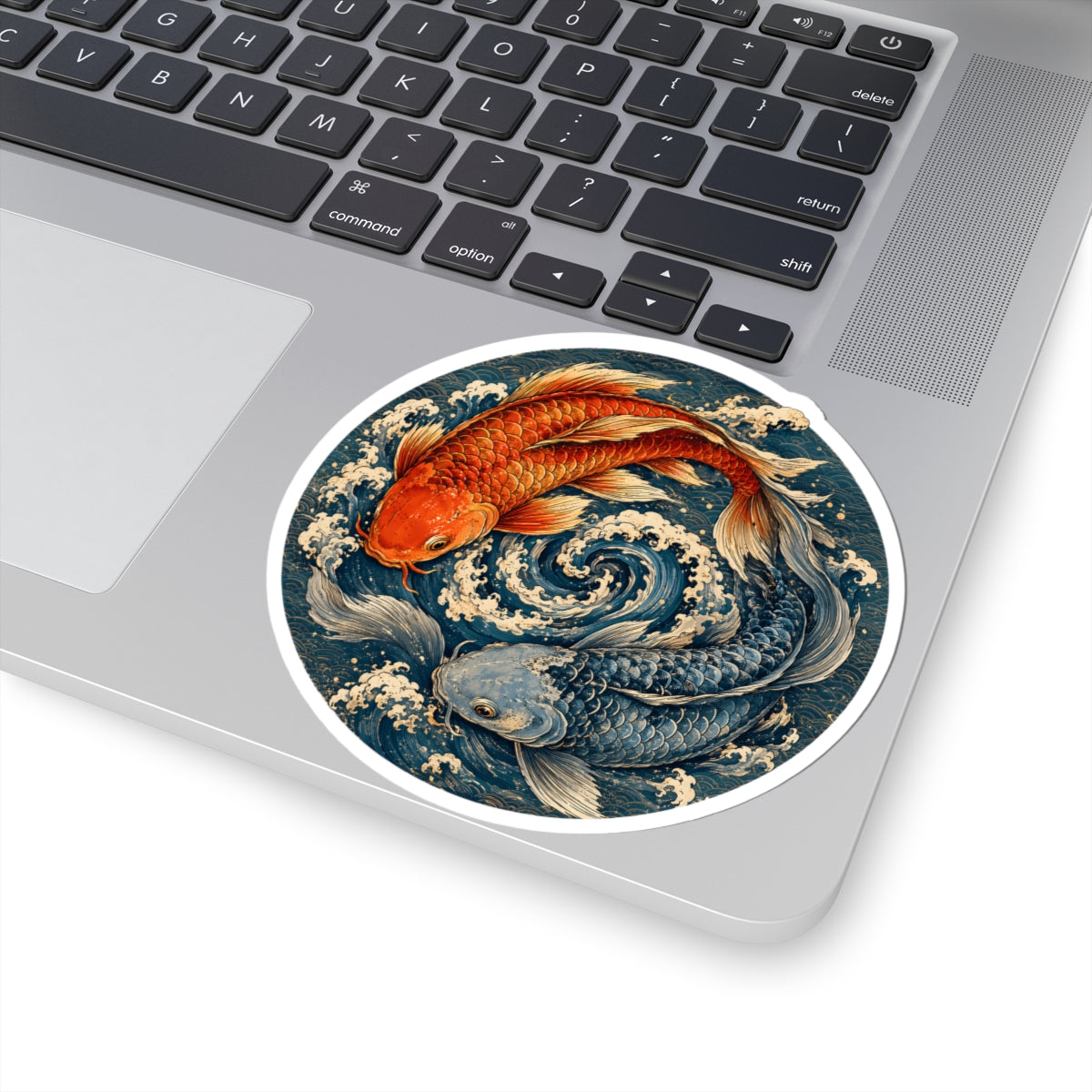 Japanese Koi Fish Yin Yang Sticker - Zen Pisces Carp Ocean Waves Art Vinyl Decal 3" 4" 6" Inch