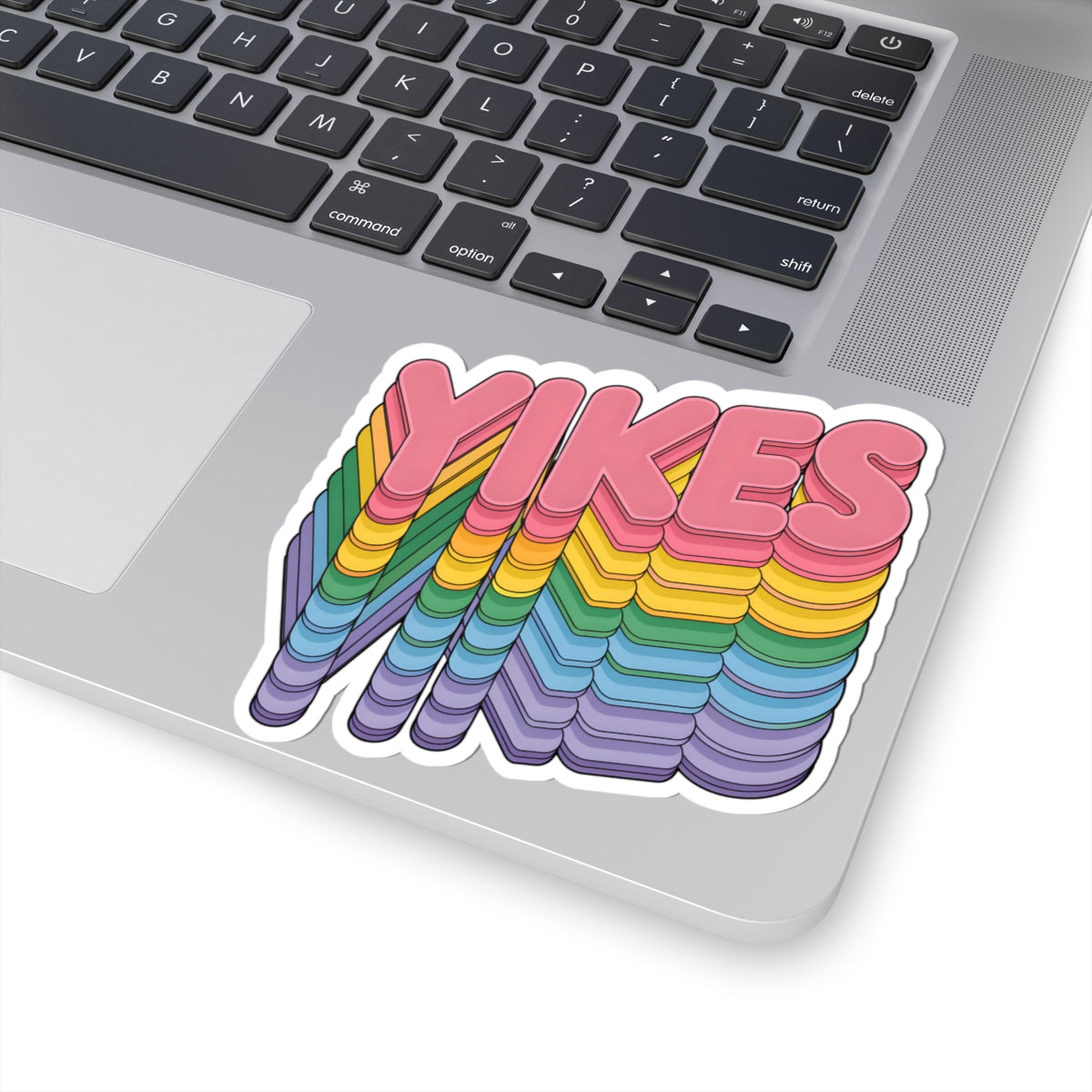 Retro Pastel Rainbow Yikes Sticker - 3D Stacked Text Funny Meme Aesthetic Vinyl Decal 3" 4" 6" Inch