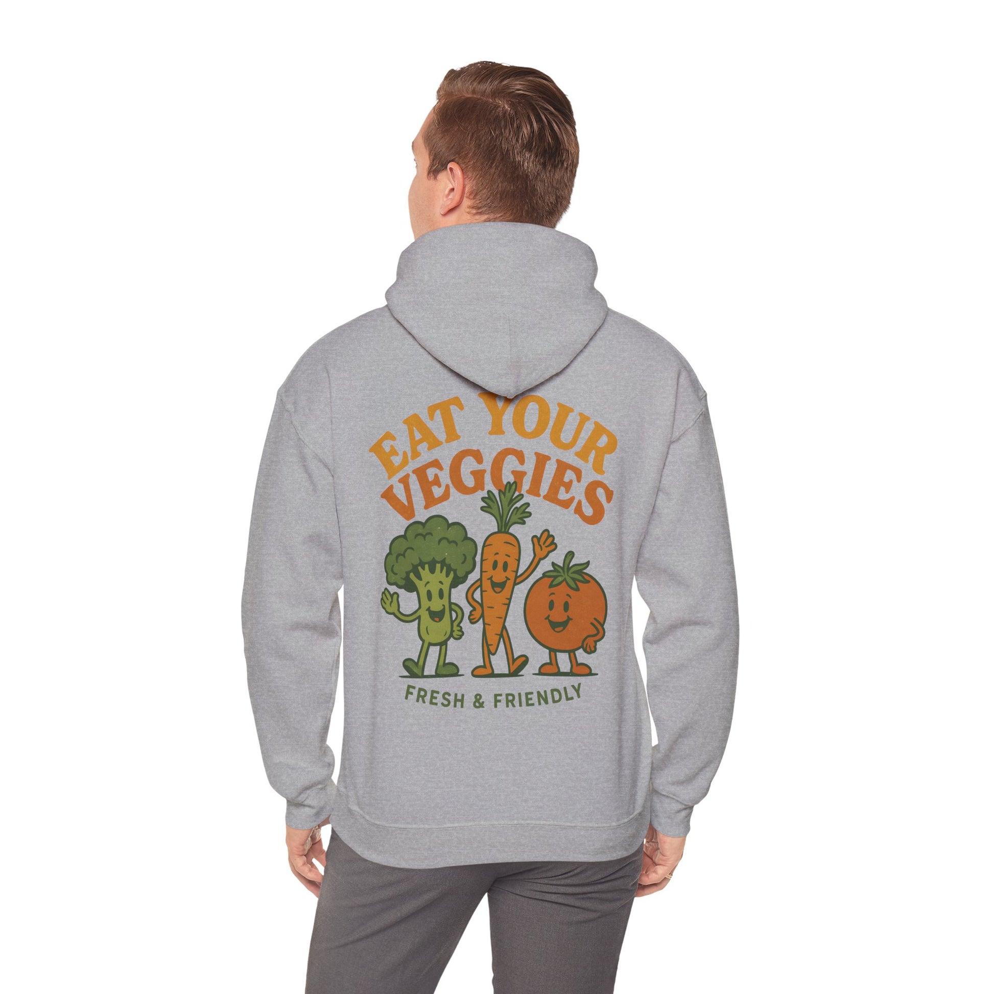 Retro Eat Your Veggies Hoodie - Vegan Vegetarian Gildan 18500 Unisex Pullover