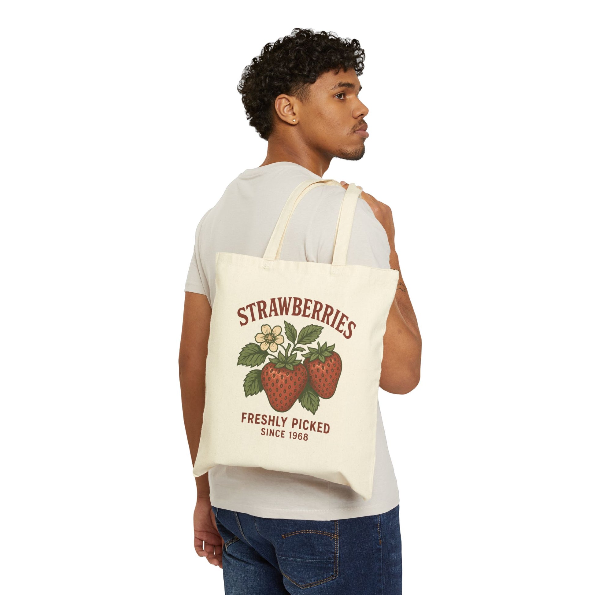 Vintage Strawberry Tote Bag - Freshly Picked Farmers Market Canvas Bag