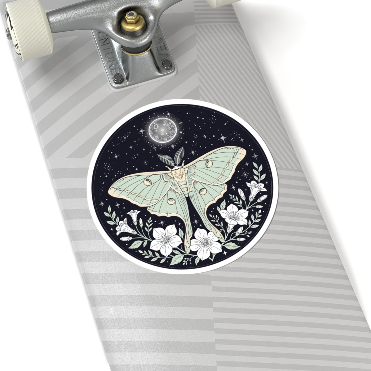 Luna Moth with White Flowers Sticker - Celestial Full Moon Witchy Botanical Art Vinyl Decal 3" 4" 6" Inch