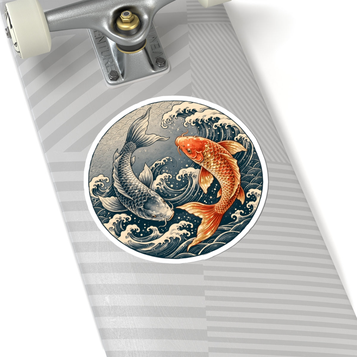 Round Yin Yang Koi Fish Sticker - Japanese Carp Wave Art Vinyl Decal 3" 4" 6" Inch