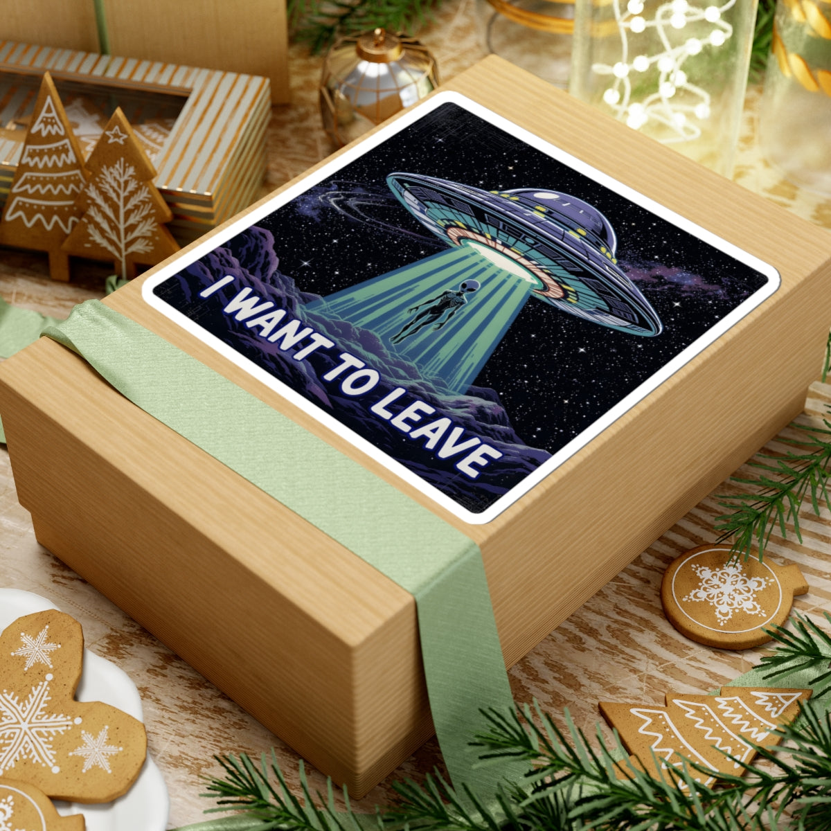 Alien UFO Sticker -  I Want To Leave Funny Space Abduction Vinyl Decal 3", 4", 6"