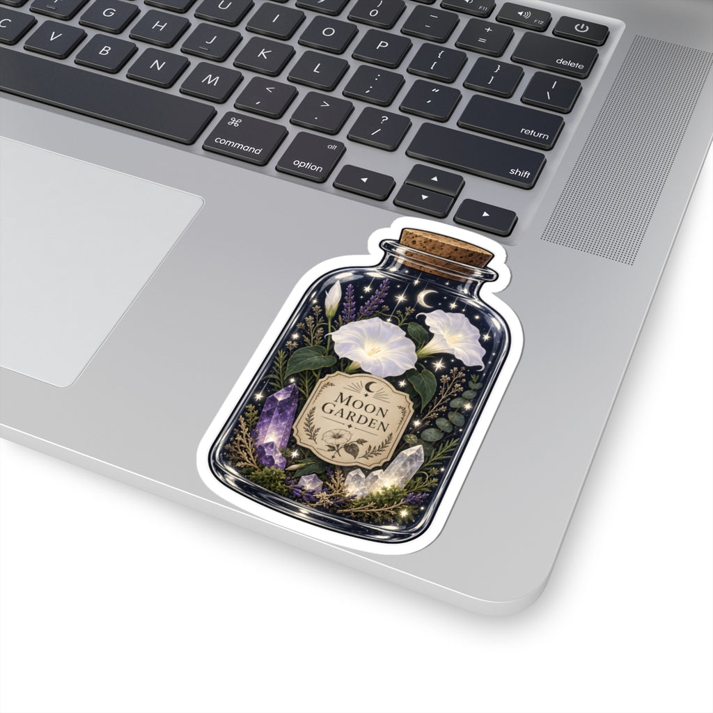 Celestial Moon Garden Sticker - Witchy Botanical Potion Bottle Vinyl Decal 3" 4" 6" Inch