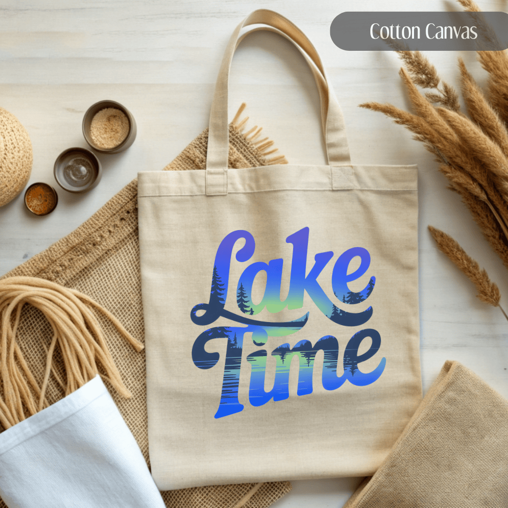 Lake Time Tote Bag - Reusable Summer Vibes Canvas Shoulder Tote