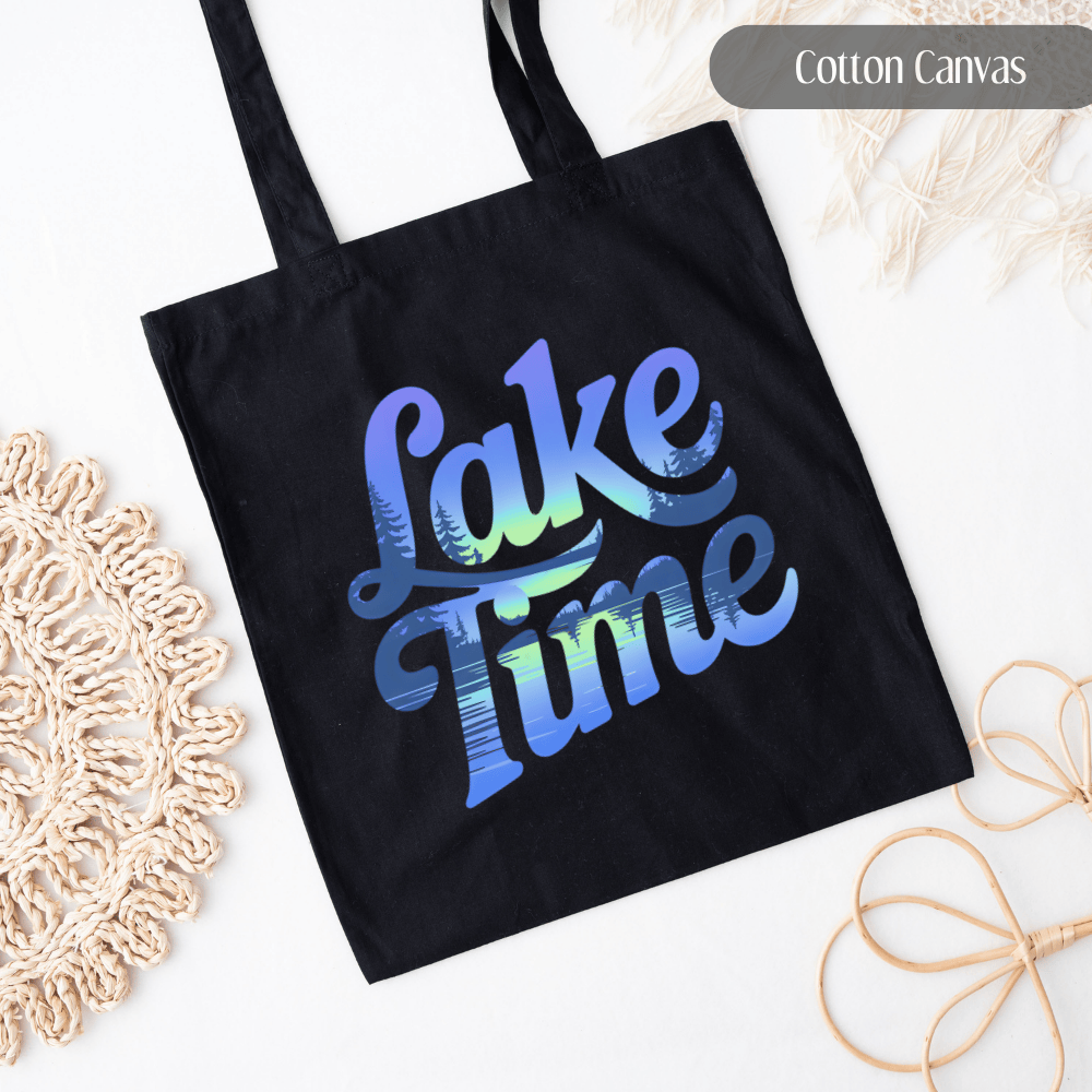 Lake Time Tote Bag - Reusable Summer Vibes Canvas Shoulder Tote