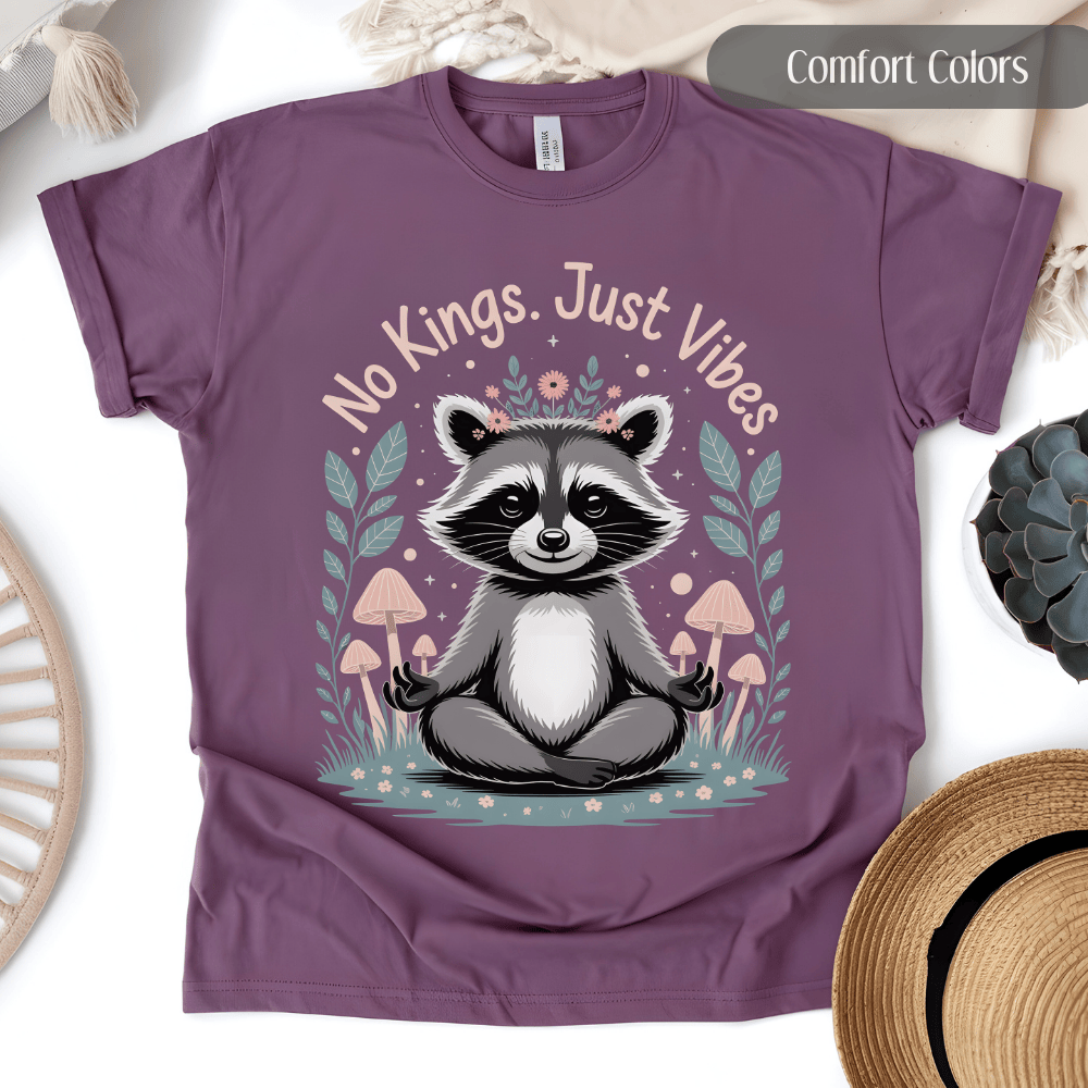 No Kings In America T-Shirt - Cute Raccoon Protest Tee
