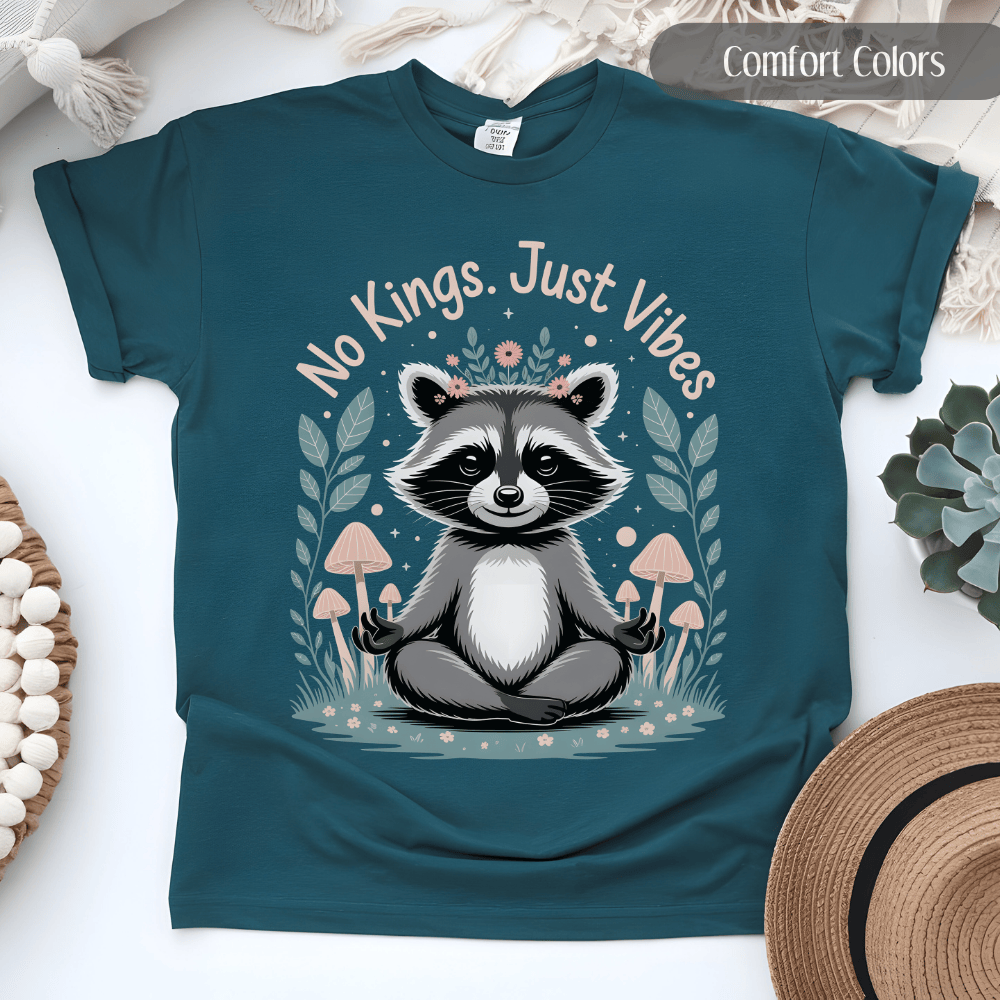 No Kings In America T-Shirt - Cute Raccoon Protest Tee