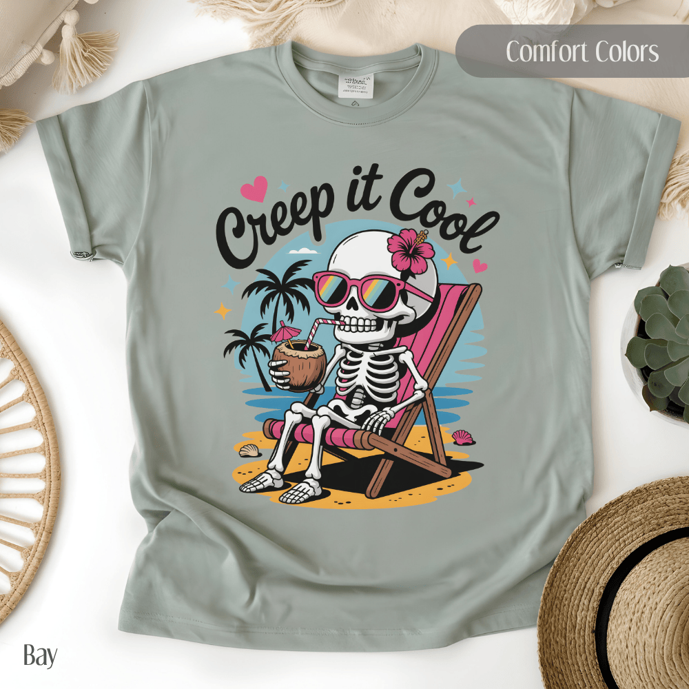 Summer-ween Comfort Colors Tee - Creep It Cool Skeleton Beach Vibes