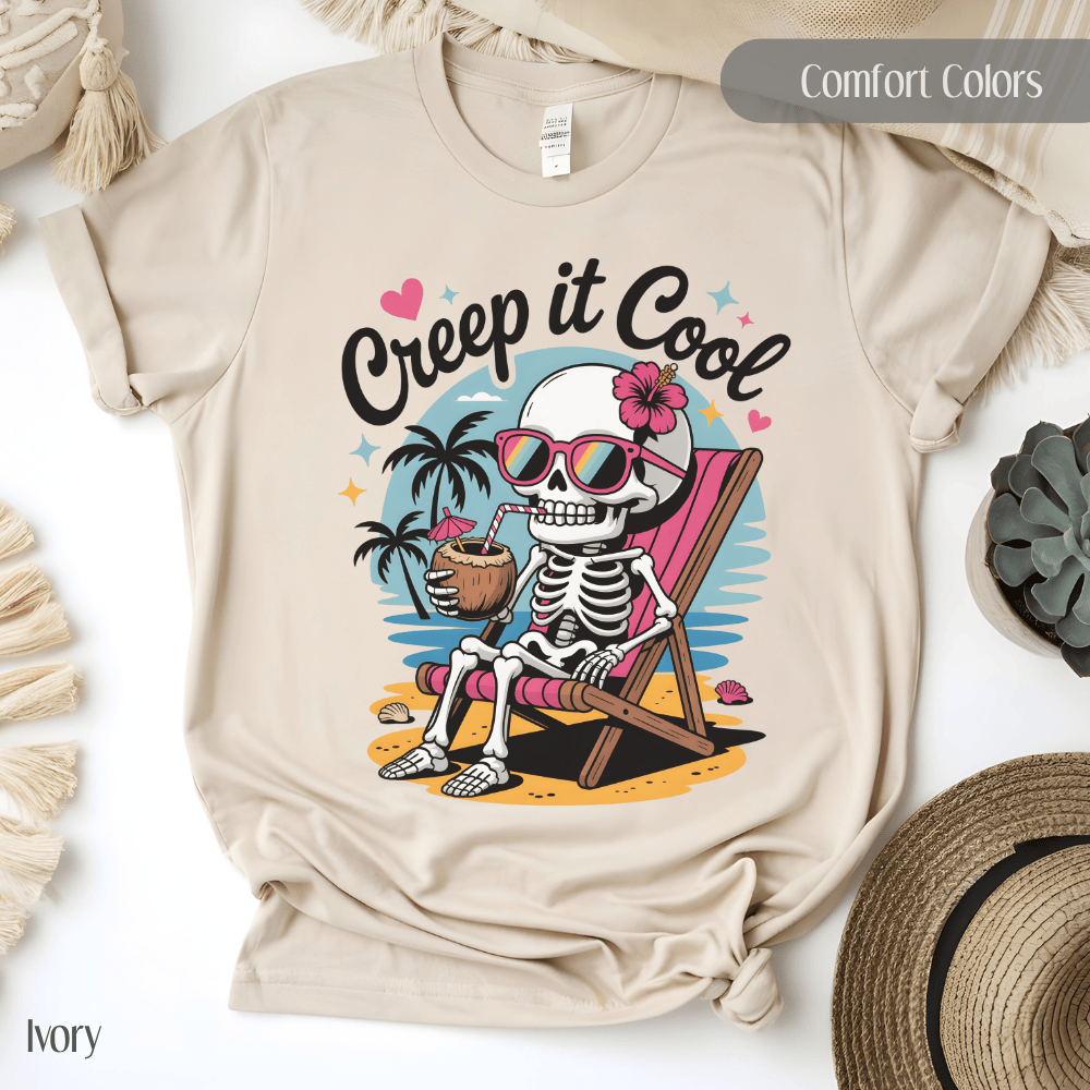 Summer-ween Comfort Colors Tee - Creep It Cool Skeleton Beach Vibes