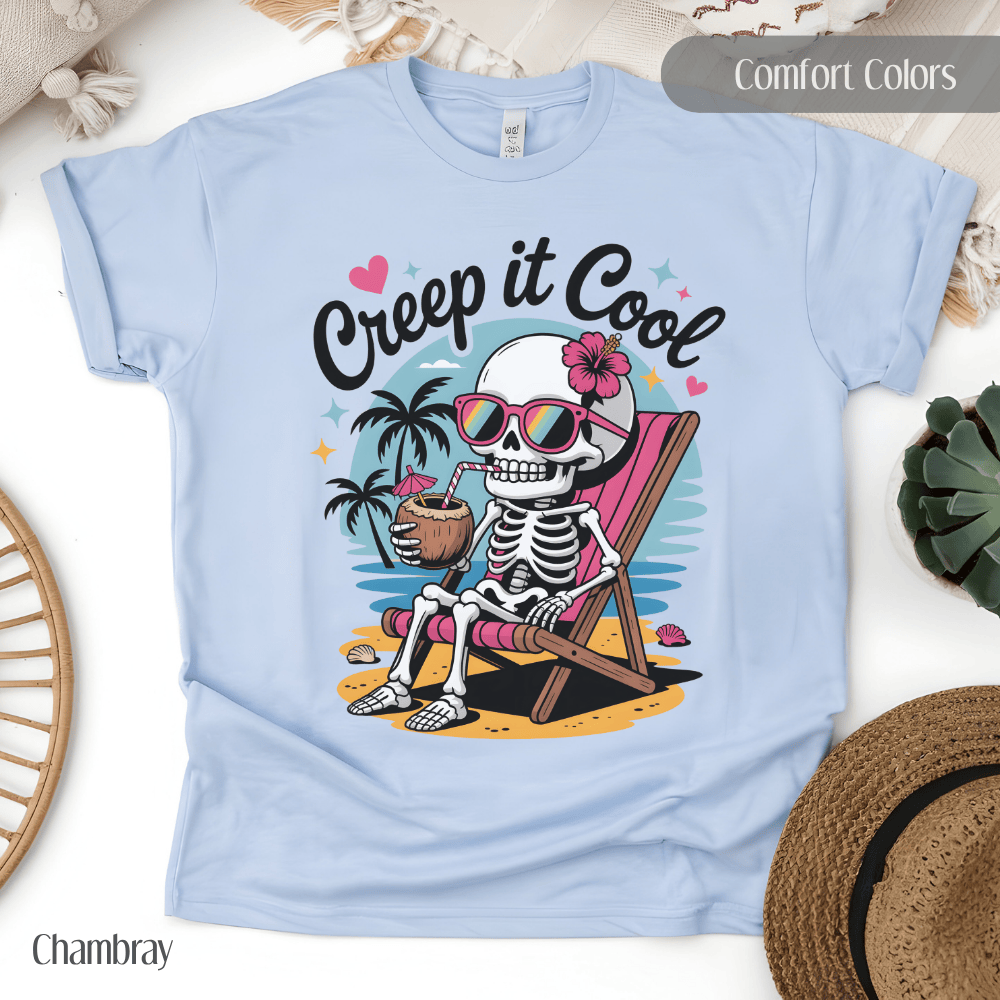 Summer-ween Comfort Colors Tee - Creep It Cool Skeleton Beach Vibes