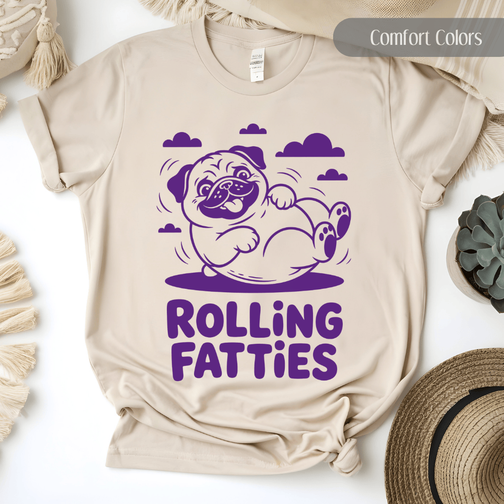 Comfort Colors Rolling Fatties Pug T-Shirt - Funny Fat Dog Meme Graphic Tee