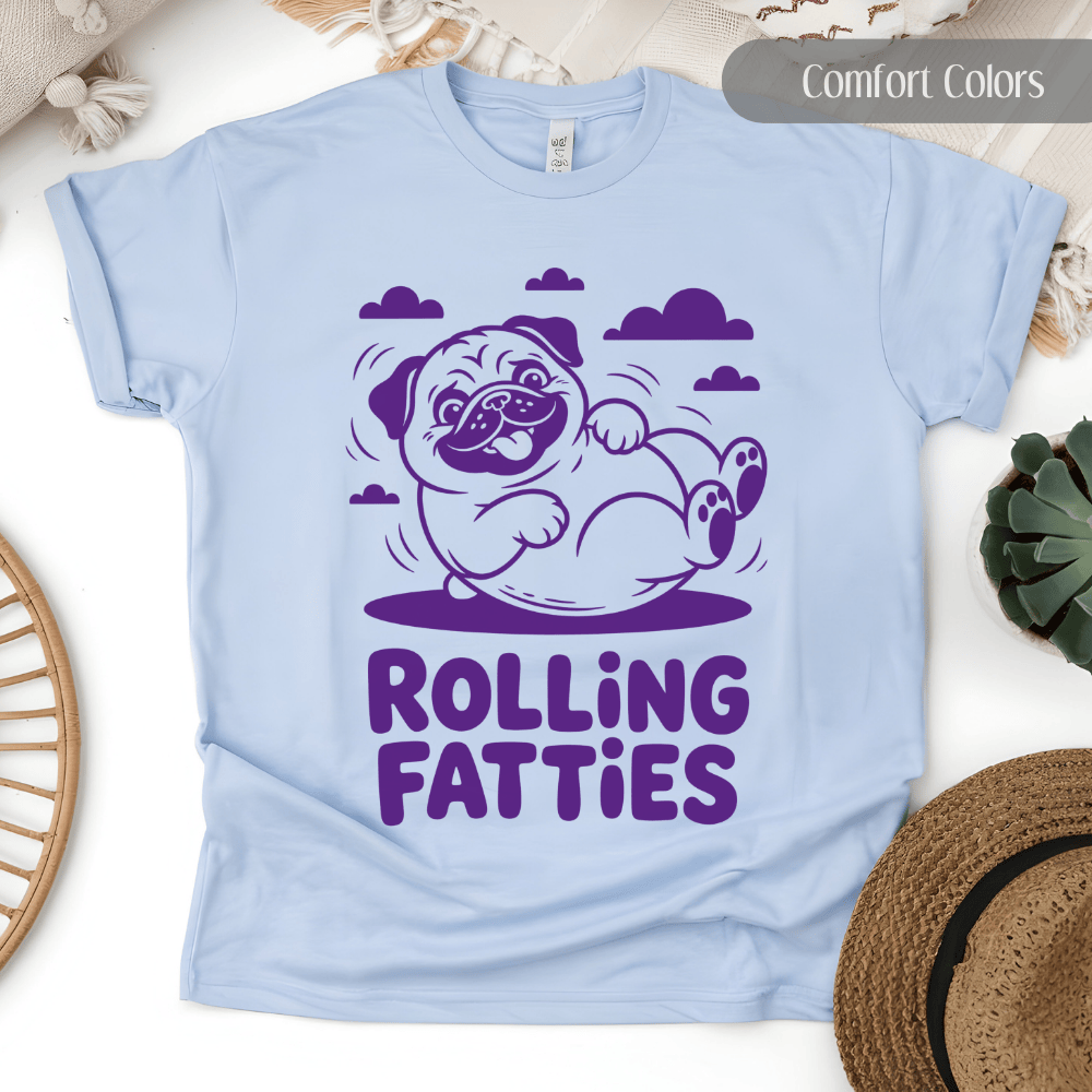 Comfort Colors Rolling Fatties Pug T-Shirt - Funny Fat Dog Meme Graphic Tee