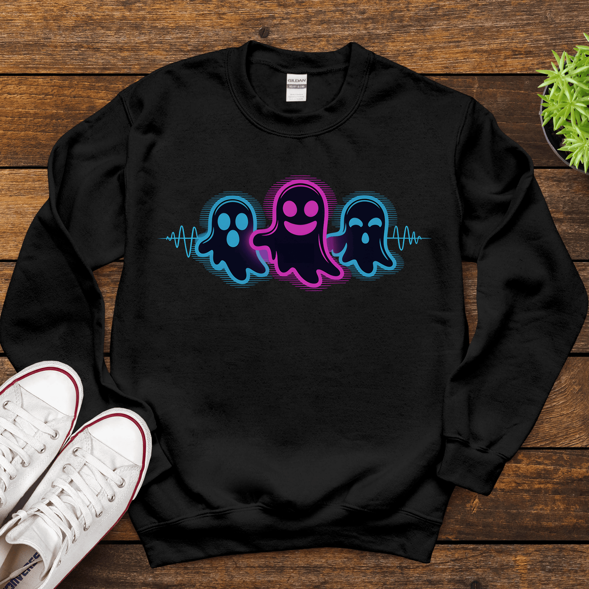 Neon Ghost Halloween Sweatshirt - Gildan 18000 EDM Rave Crewneck